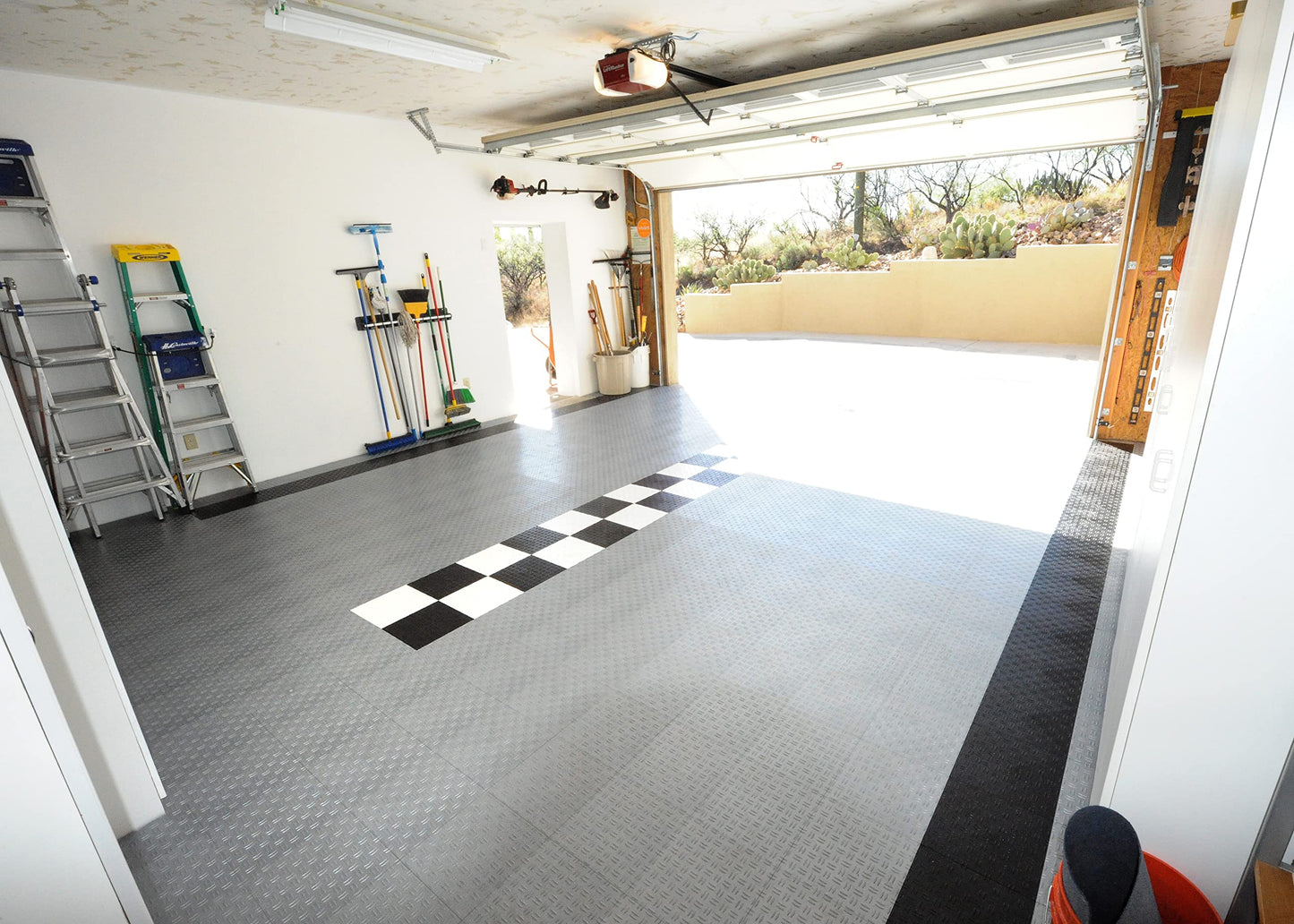 Big Floors GarageTrac Garage Floor Tiles, Interlocking Garage Flooring, Diamond Pattern Non-Slip Heavy-Duty Copolymer Modular Tile, Easy Install (Beige, 24 Pack of 12 x 12" Tiles, 24 Sq Ft)