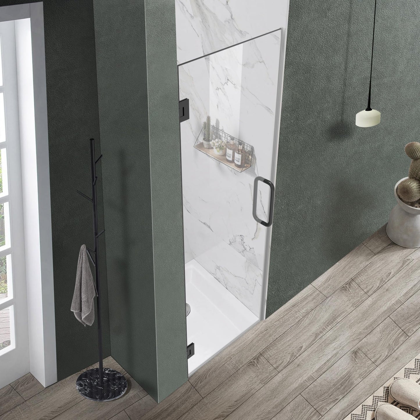 Bathroom Frameless Shower Door 28" W*72" H, 5/16"(8mm) Clear Tempered Glass Hinged Shower Door with Seal Strip and Handle, Matte Black Clamps