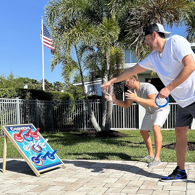 Corners Championship: Ring Toss Reinvented - Yard & Party Game, Wooden Peg Board, Competition Scoring Game, Indoor & Outdoor, Family & Friends Ages 6+
