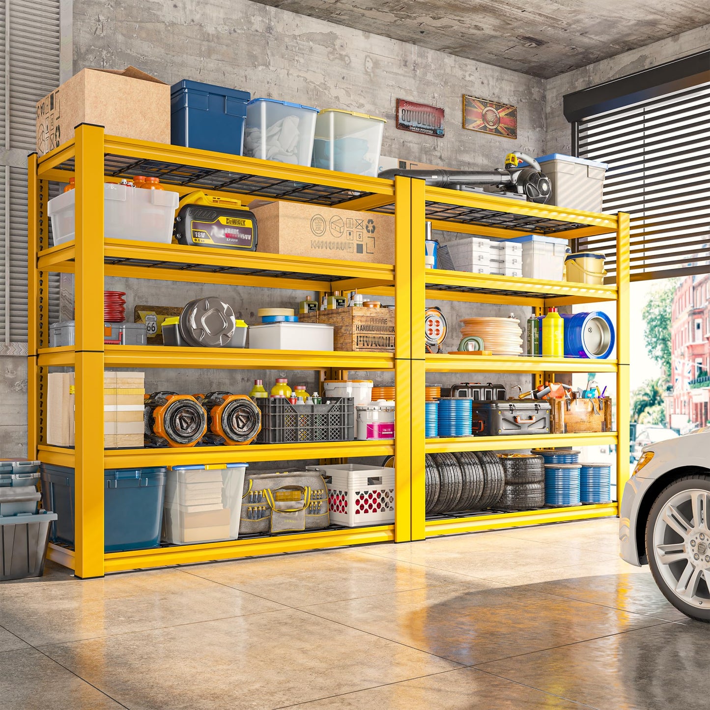 REIBII Orange Garage Shelving, 3010 LBS Heavy Duty Storage Shelves, Adjustable 5 Tier Metal Shelf for Home, Kitchen, Basement, Commercial, Warehouse, Office (72" H x 35.5" W x 16" D)