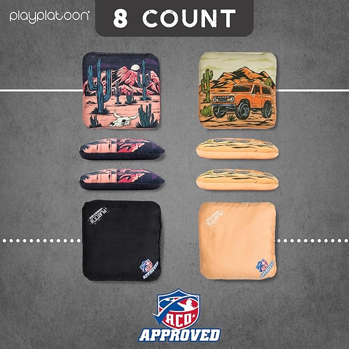 Play Platoon Cornhole Bags Set of 8 Regulation Professional Corn Hole Bean Bags ACO Approved, Competition Weight, Slick and Stick