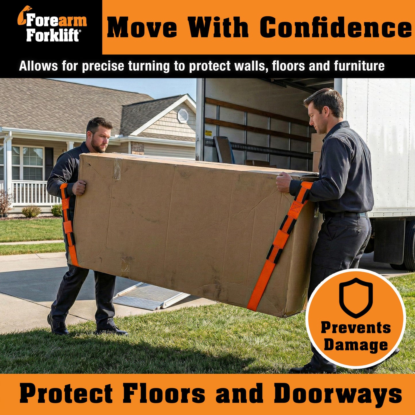 Forearm Forklift Furniture Moving Straps – 2-Person Lifting Strap for Moving Furniture, Appliances, Heavy Duty Carrying for Heavy Objects up to 800 lbs, Orange