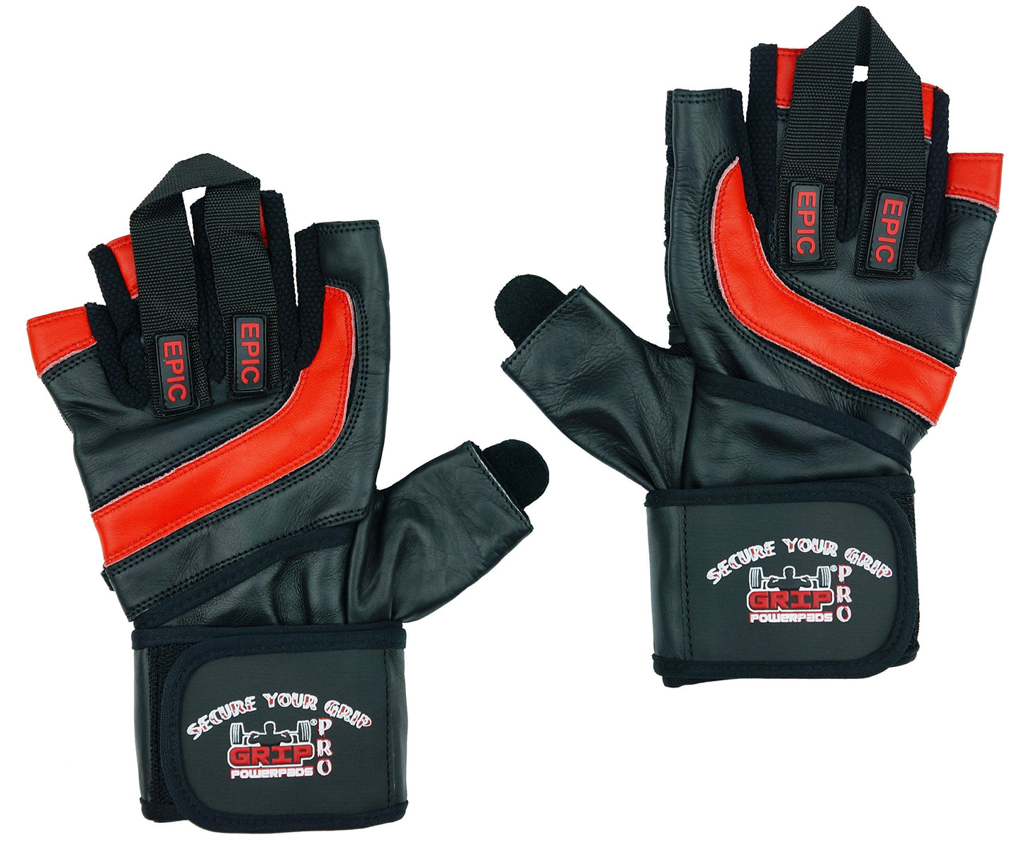 Epic Leather Gym Gloves with Built in 2" Wide Wrist Wraps Best Grip & Design for Weightlifting Power Lifting Bodybuilding & Strength Training Workout Exercises (RED, 2X-Large 9 5/8" - 10 1/2")
