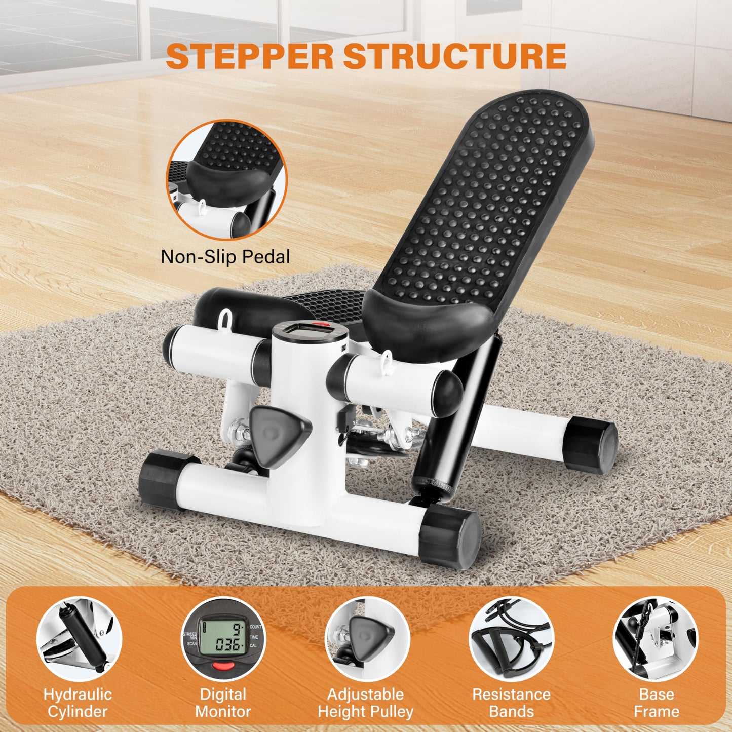 YSSOA Mini Stepper with Resistance Band, Stair Stepping Fitness Exercise Home Workout Equipment for Full Body Workout