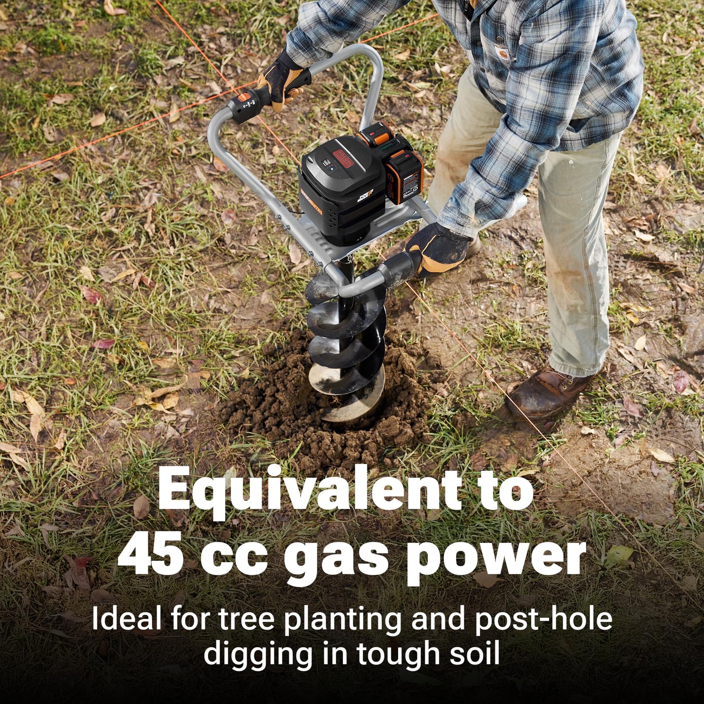 WORX Nitro 40V Brushless Cordless Earth Auger, Electric Post Hole Digger for Fence Posts with Drill Bit 8'', for Garden & Plant, Equivalent to a 45 CC Gas-Auger, Battery and Charger Included, WG865