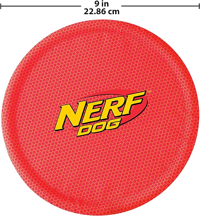 Nerf Dog Nylon Flyer Dog Toy, Flying Disc, Lightweight, Durable and Water Resistant, Great for Beach and Pool, 9 inch diameter, for Medium/Large Breeds, Single Unit, Red