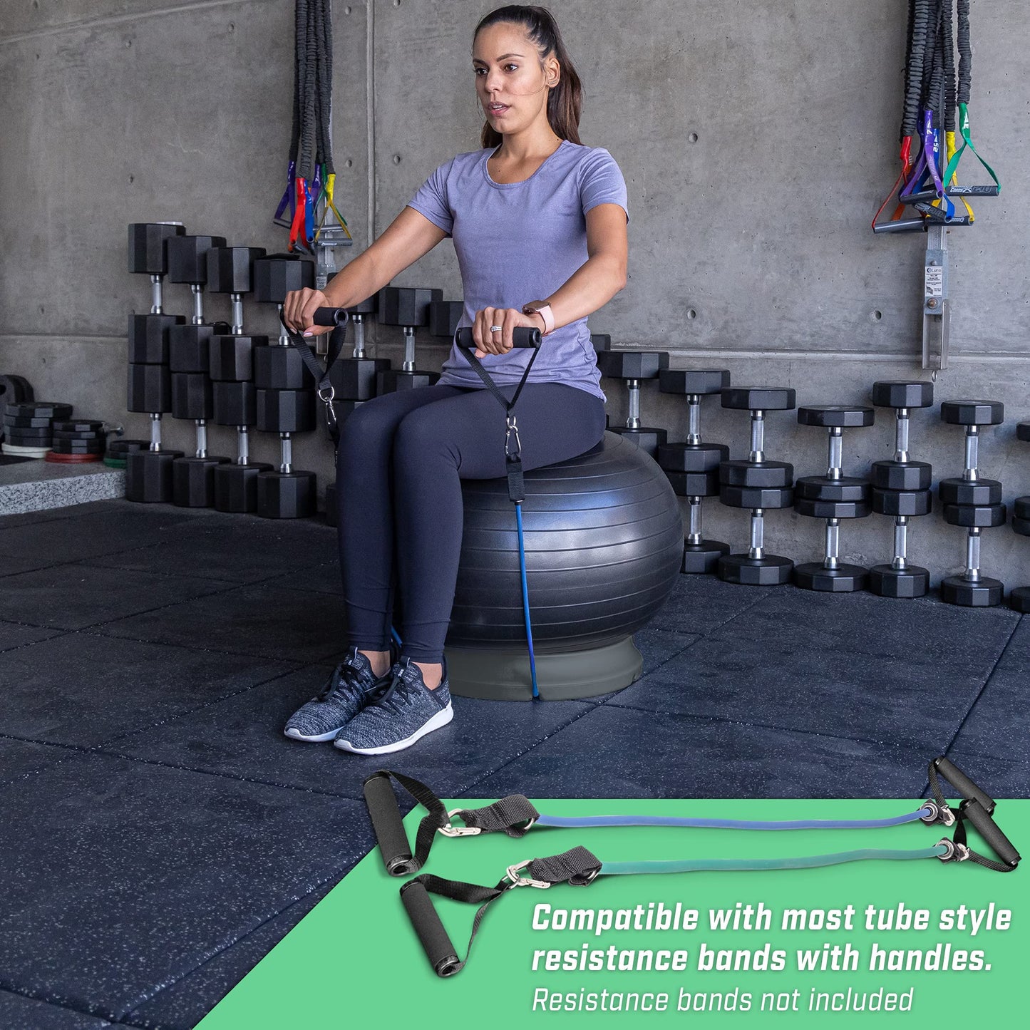 GoSports Hub 360 Yoga Ball Base - Universal Stability Stand for Fitness Balls - Charcoal, Green, or Blue