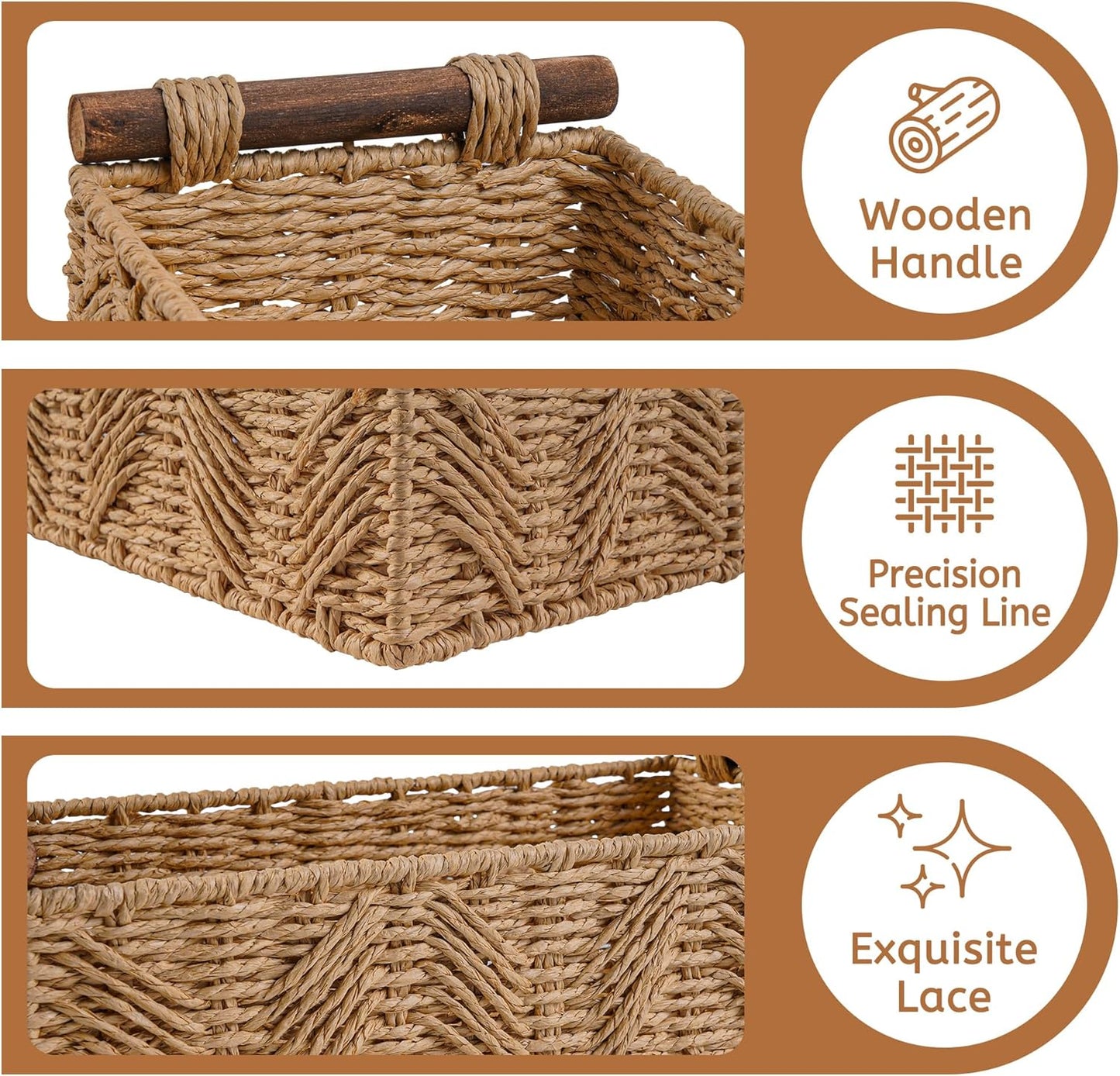 Skiennix Bathroom Baskets - Decorative Storage with Handle for Countertop & Toilet Paper | Cream Set