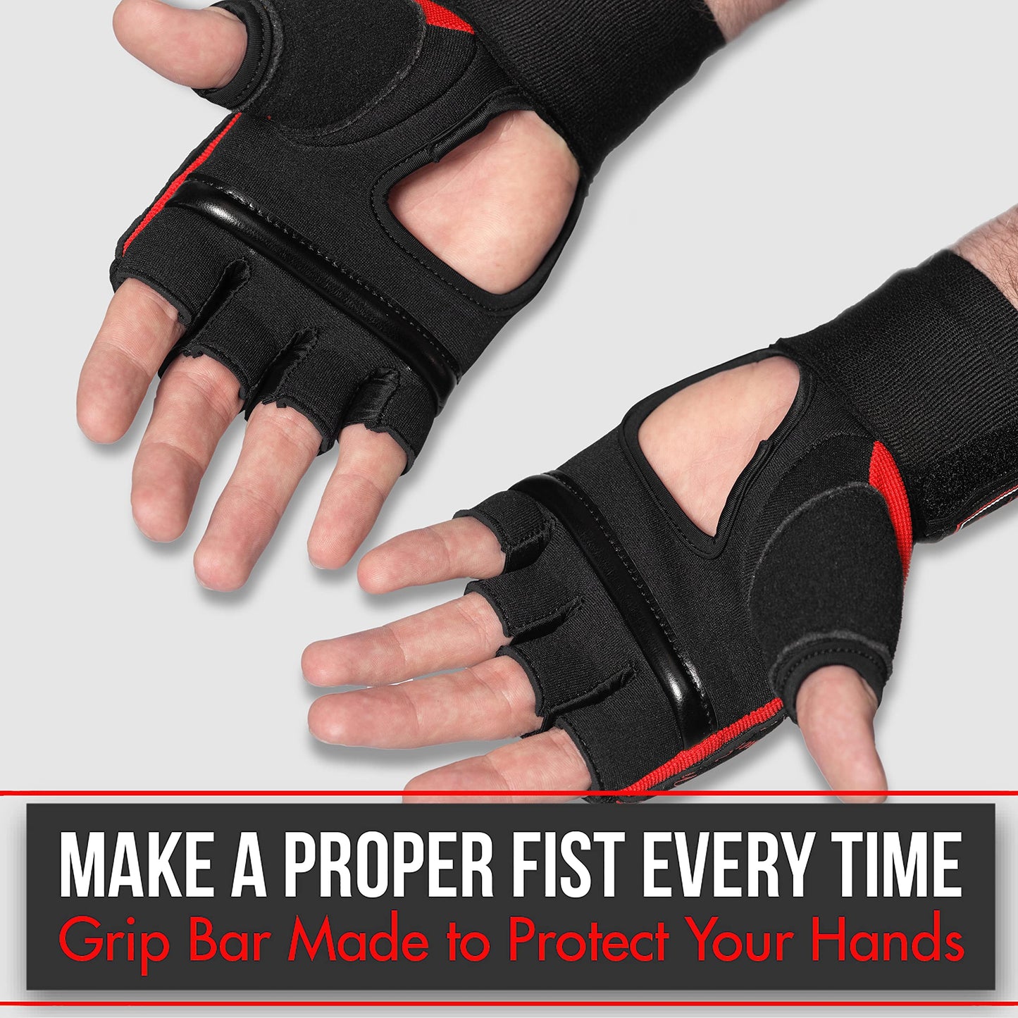 Quick Gel Boxing Wraps Under Boxing Gloves - Kickboxing MMA Muay Thai - Fist, Knuckle, Wrist Wrap Protection Inner Glove Hand Wraps - Men Women Kids - MoneyFyte (Black/Red, L/XL)