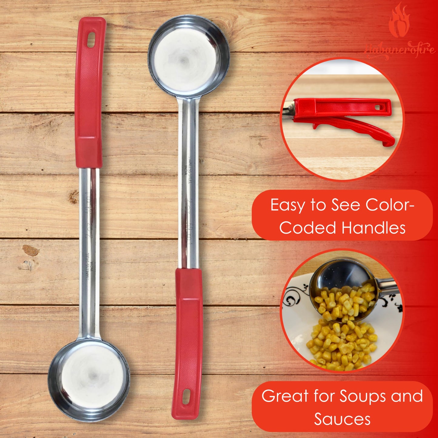 Habanerofire 2 Ounce Solid Stainless Steel Portion Control Ladle Spoon for Measuring and Serving; Commercial Grade Serving Scoops [Pack of 2]
