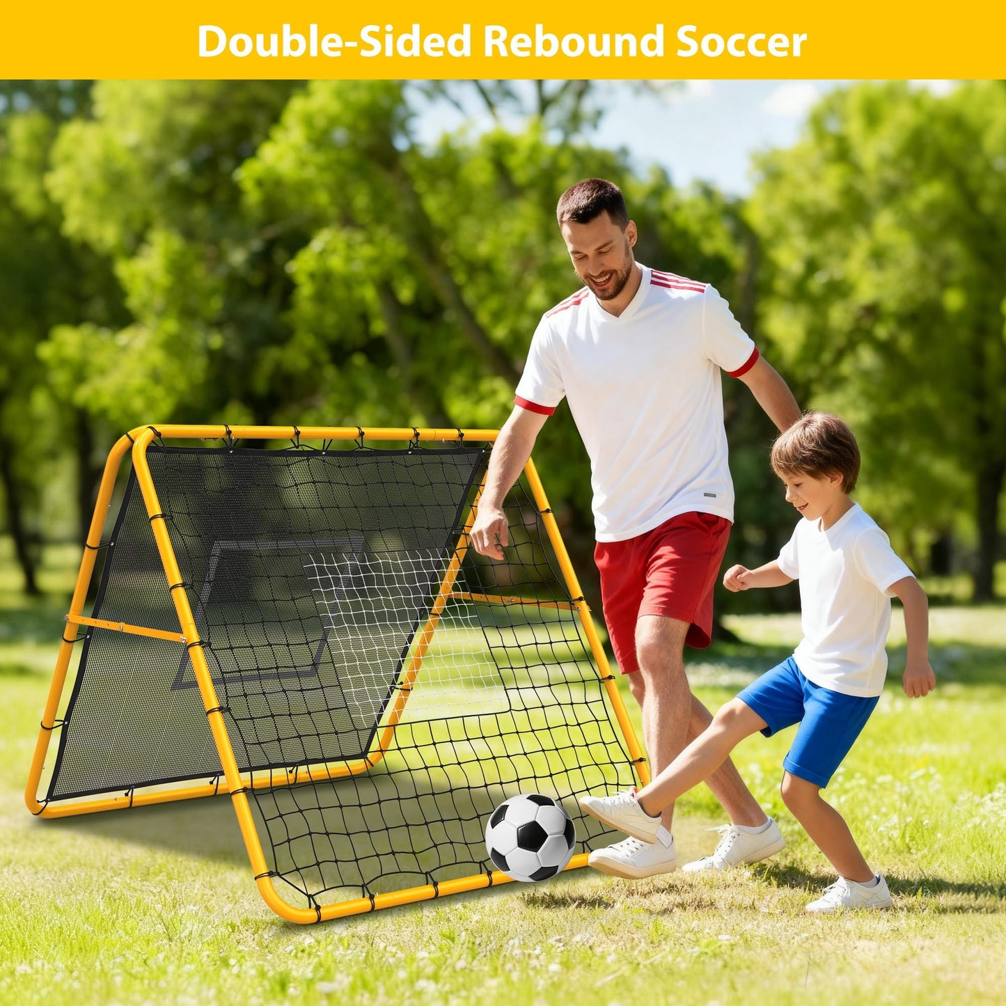 GarveeLife Adjustable Multi-Sport Rebounder Net for Soccer, Baseball, and Softball, Training Net for Passing, Throwing, and Ball Control, Portable for Backyard or Field Use