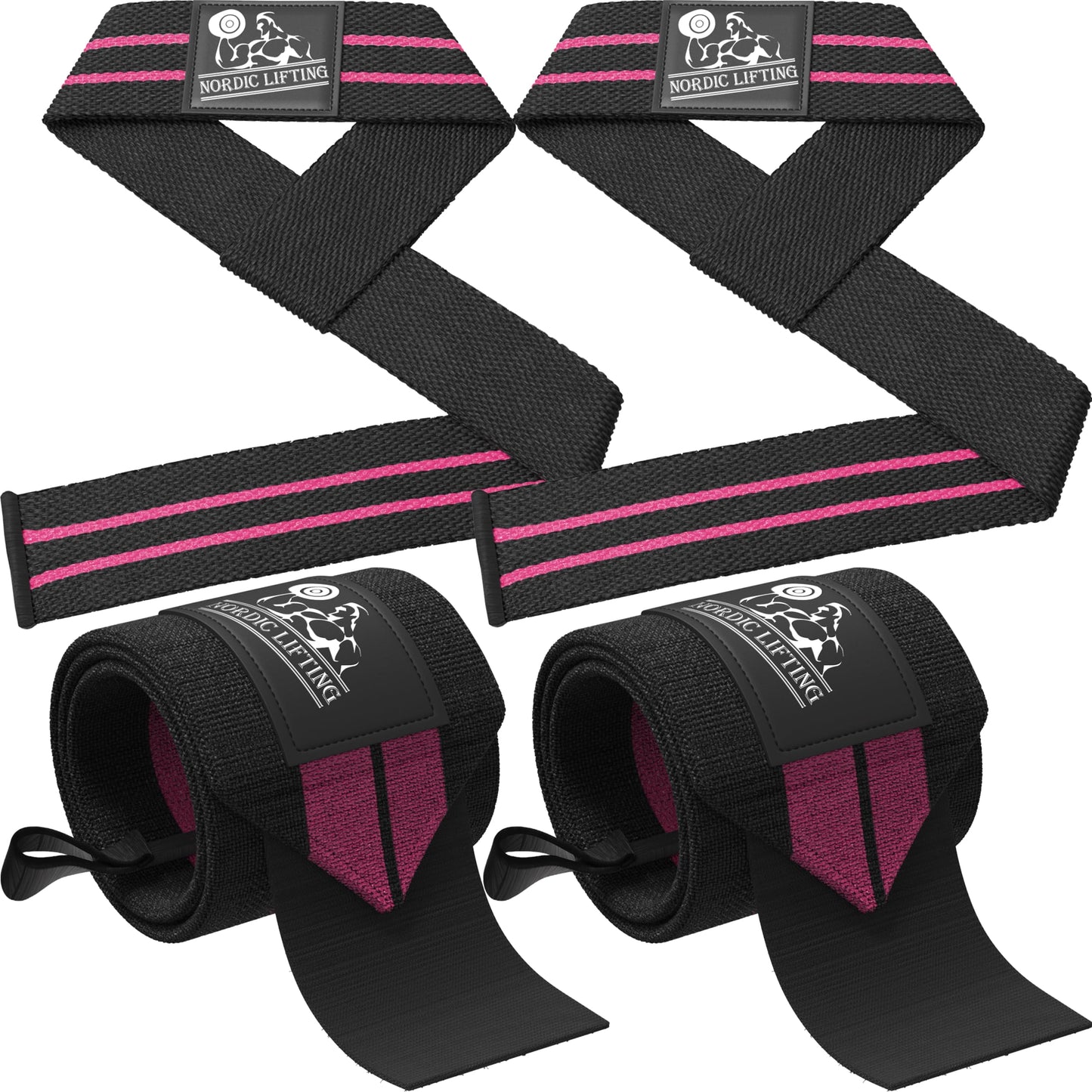 Wrist Wraps + Lifting Straps Bundle (2 Pairs) for Weightlifting, Cross Training, Workout, Gym, Powerlifting, Bodybuilding -Support for Women & Men, No Injury during Weight Lifting-Pink