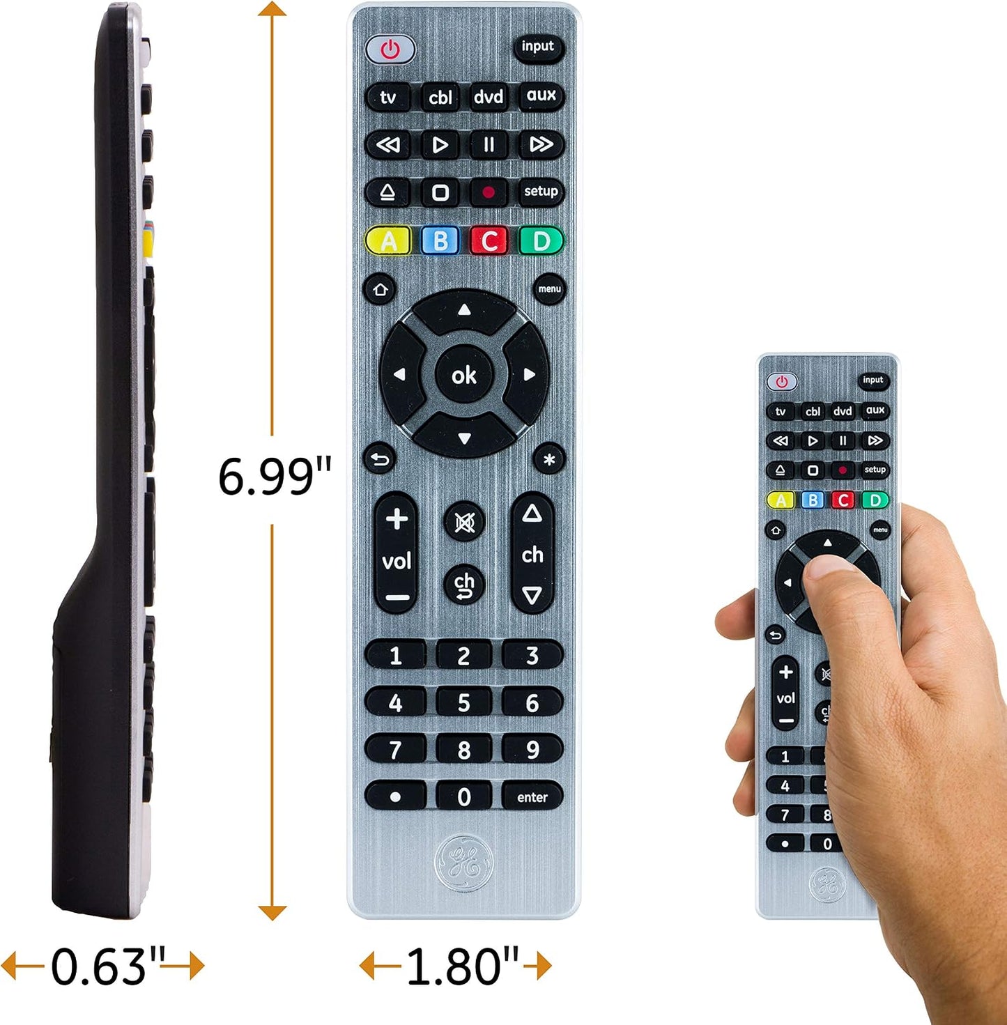 GE 4-Device 33709 Universal Remote Control, Designer Series, Brushed Nickel/Silver