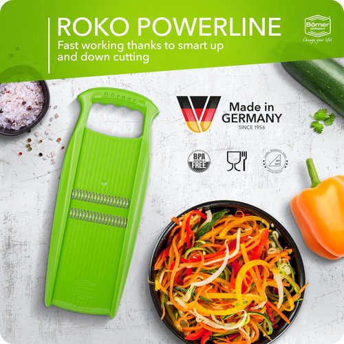 Börner Roko PowerLine Vegetable Slicer • Julienne Cutter for Fruit and Vegetables • Julienne Slicer for Fine Strips • Fine Vegetable Grater • Kitchen Slicer (Green)