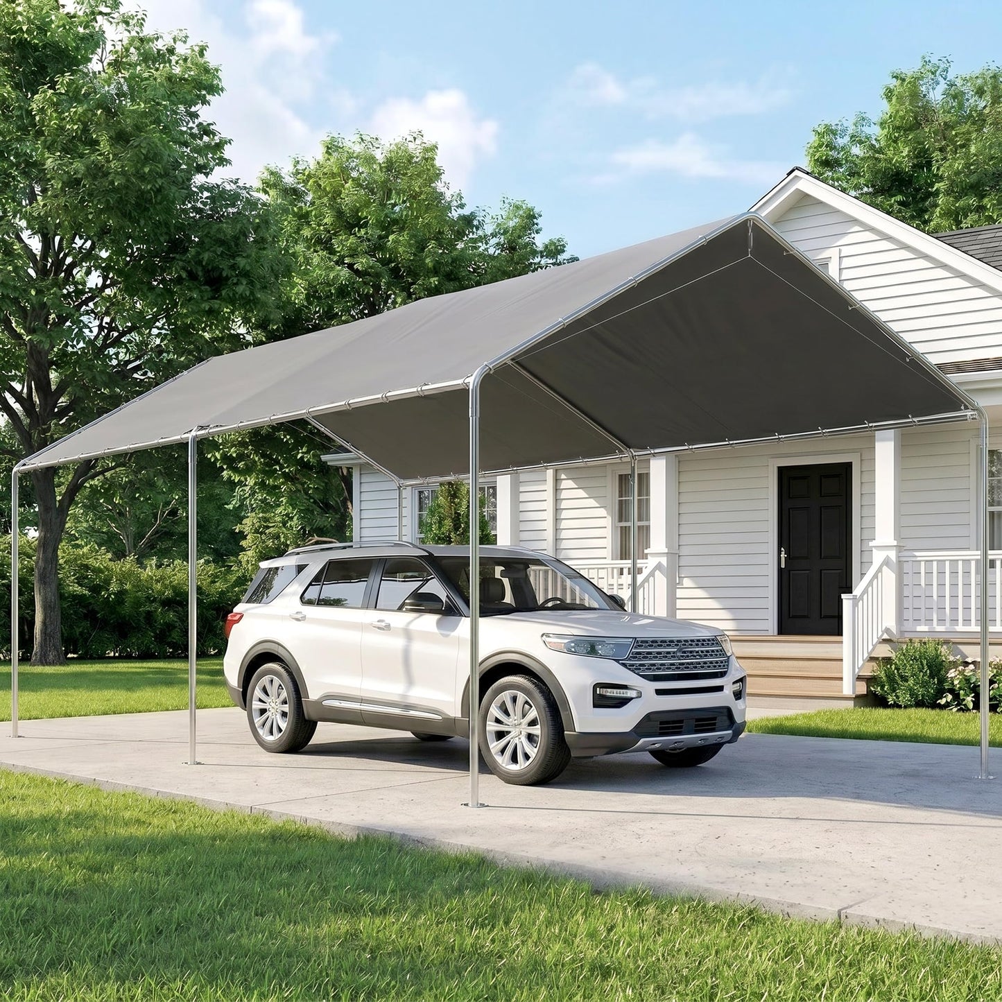 Outsunny 10'x20' Carport Outdoor Heavy Duty Party Tent Galvanized Car Canopy with Included Anchor Kit, 3 Reinforced Steel Cables, Gray