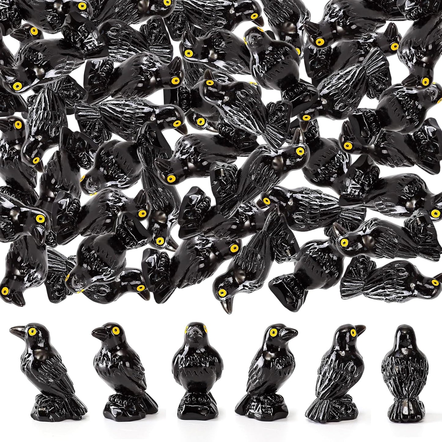 Regine Switzerland Miniature Black Raven Figurines - 30 Pcs Spooky Halloween Decor for Terrariums & Crafts