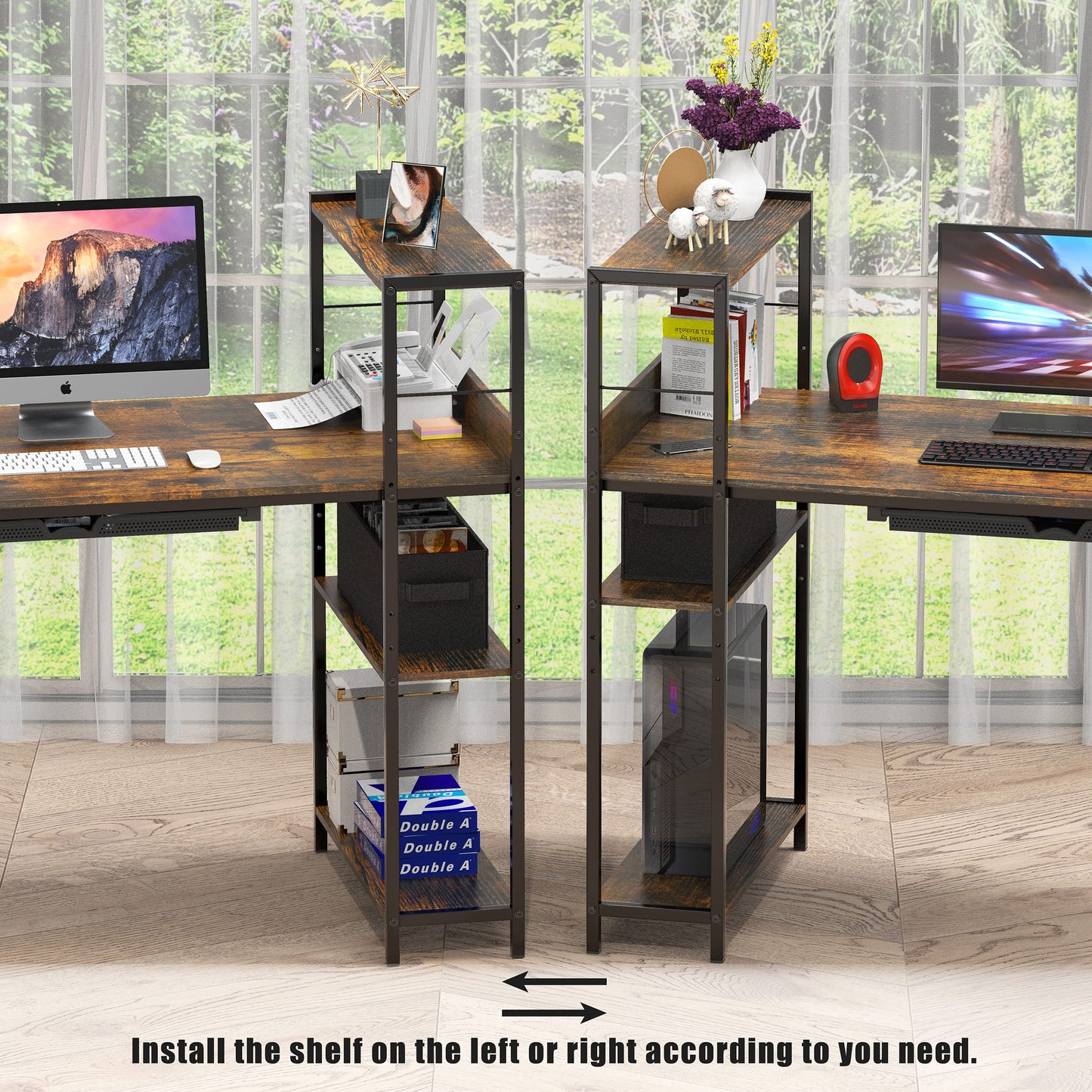 SHW 46-Inch Home Office Mission Computer Desk with Side Shelf and Drawer, Rustic Brown
