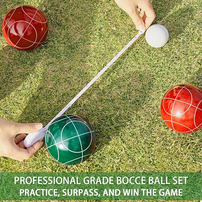 Pointyard Bocce Ball Set, 90mm Resin Bocce Ball Set with 8 Resin Bocce Balls/1 Pallino/Nylon Zippered Bag/Measuring Tape - Outdoor Lawn Games for Adults Family Kids/Yard/Beach Game