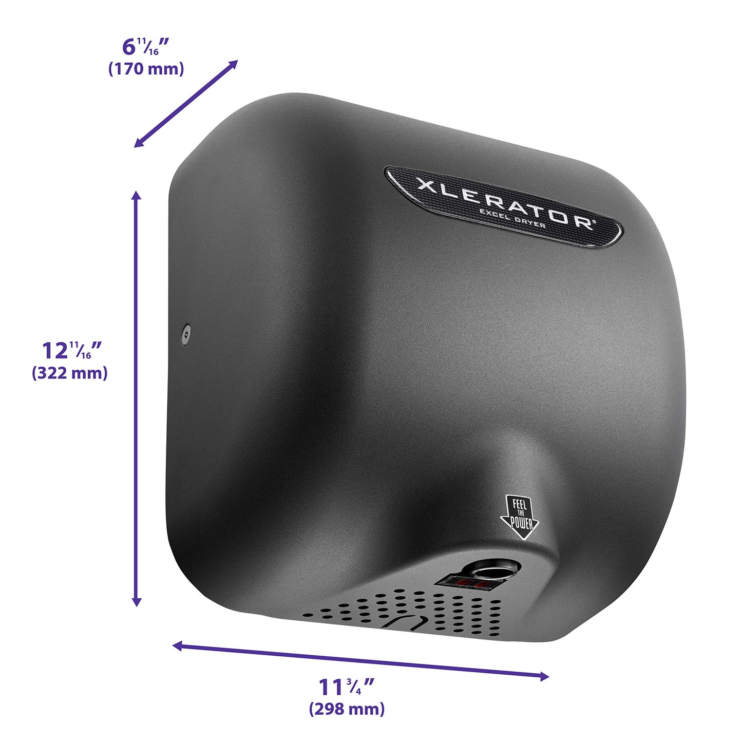 XLERATOR Hand Dryer, Excel Dryer XL-GR-1.1N Hand Dryer, Automatic, Surface-Mounted, Cast Cover, Textured Graphite Paint, 110-120V with Noise Reduction Nozzle