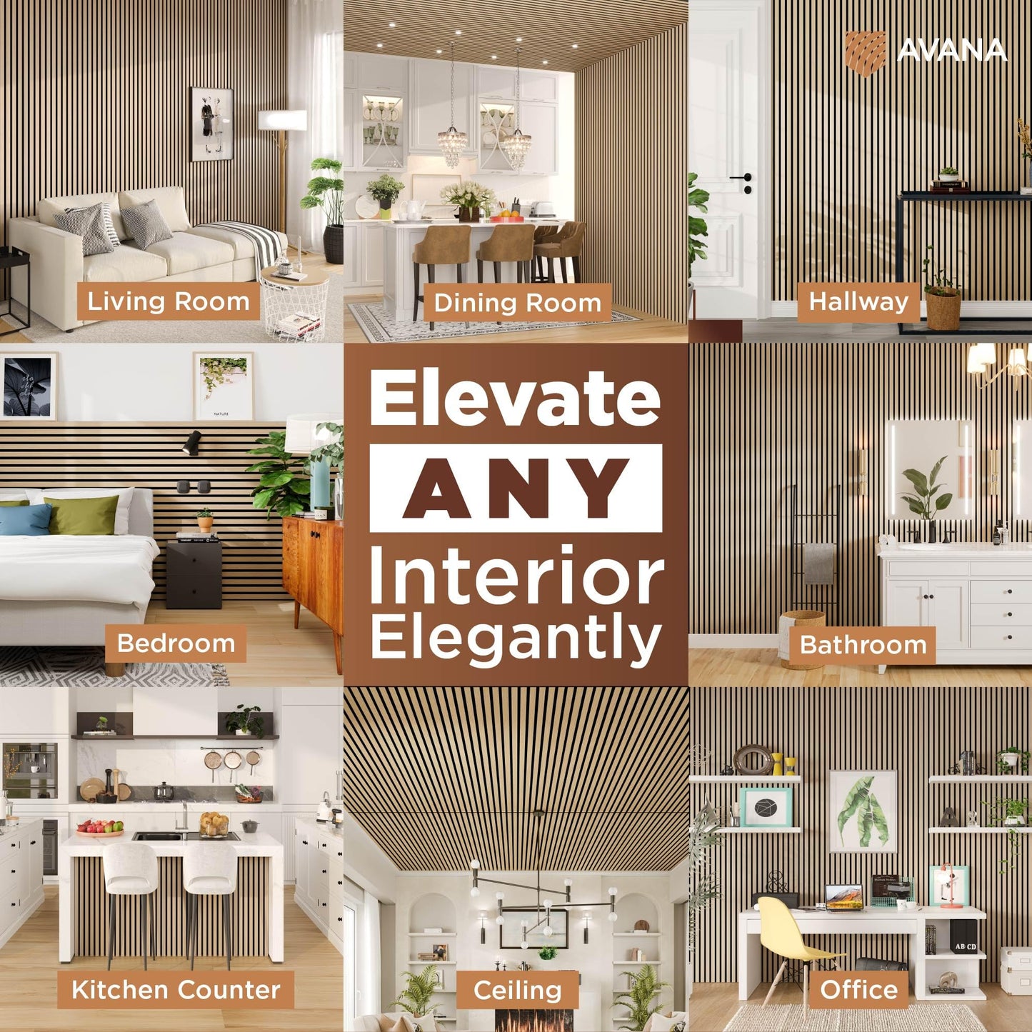 Avana Acoustic Wood Wall Panels – 93.2x11.25 Inch Panels – Fits 94x12 Layout – White Oak Acoustic Panels 4 PCs – Wall Panels for Interior Wall Decor for Homes, Offices – Design Wood Panels for Wall