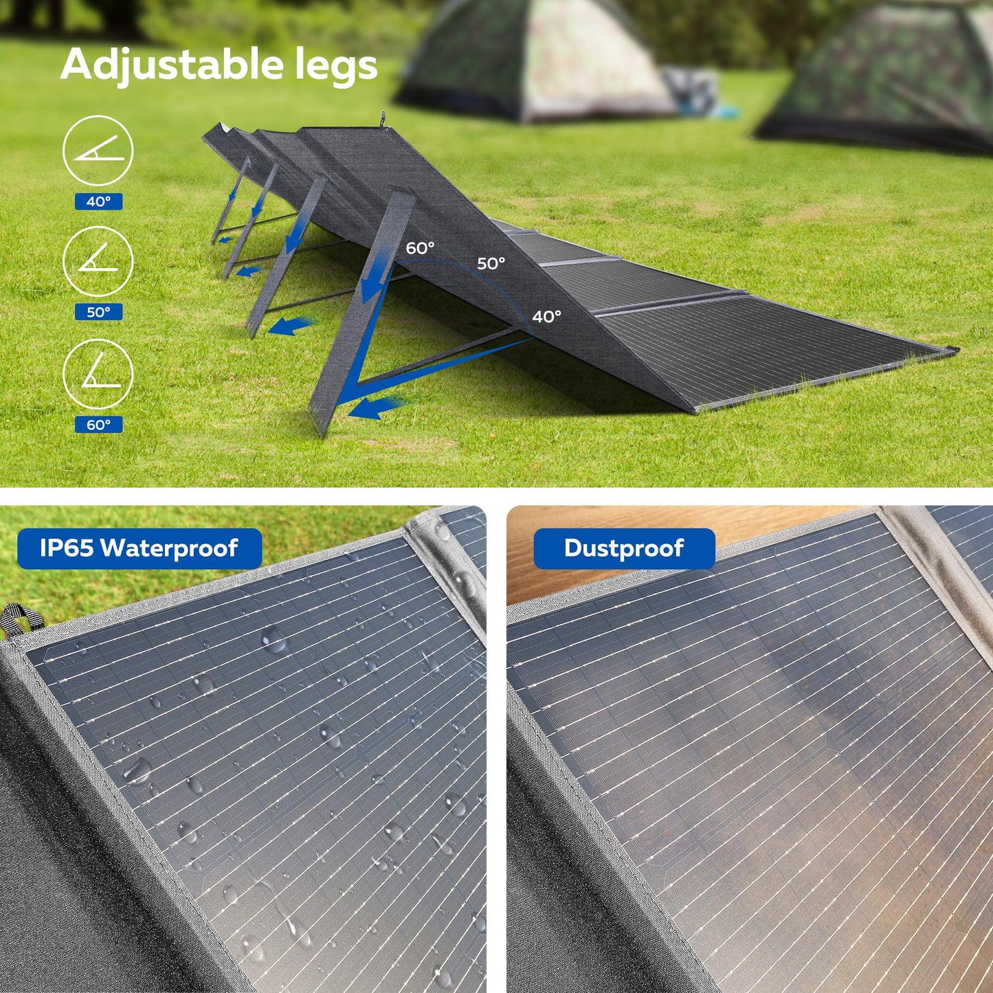 400W Portable Solar Panel, Camping Essentials Foldable Solar Panels Charger with Adjustable Kickstand IP65 Waterproof for Power Station Outdoor RV Camer Off Grid Hiking Emergency Power Backup