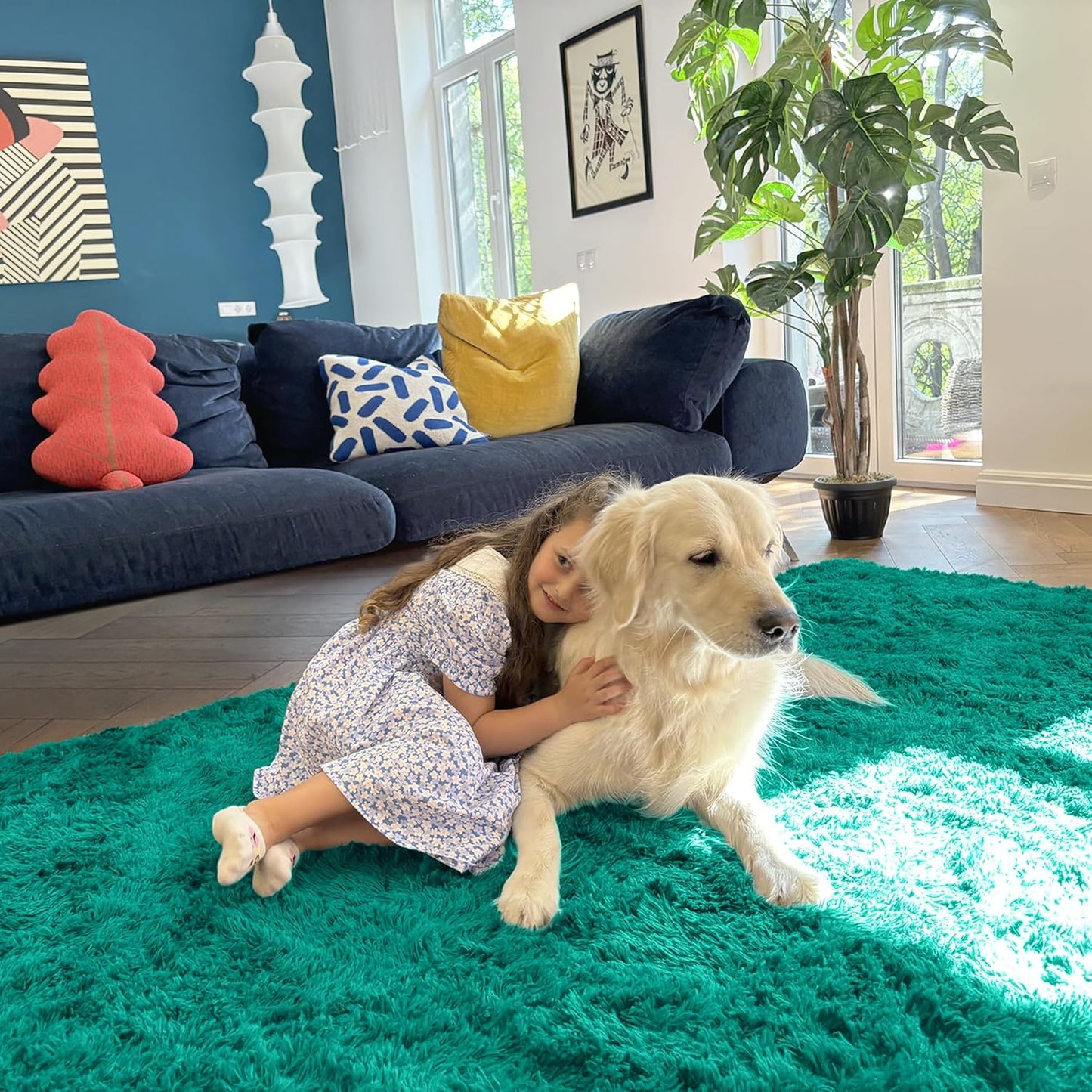 OLANLY Runner Rugs - Soft, Machine Washable Shaggy Design for Hallway & Bedroom | Teal Green