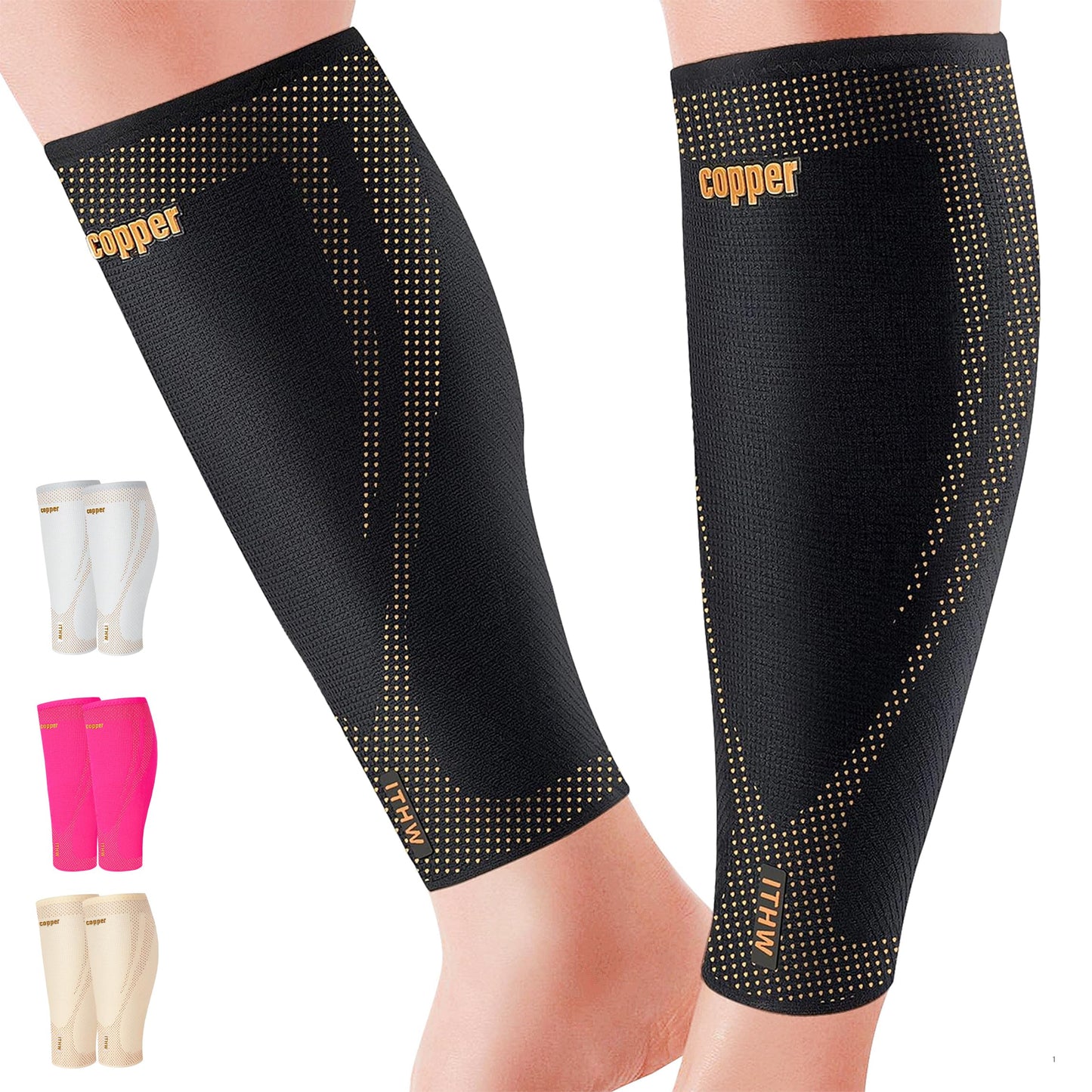 Copper Calf Compression Sleeves for Men & Women - Premium High Stretch Graduated Compression with Anti-Slip Grip | Breathable & Smooth Lining Footless Design for Runners, Shin Splints, Leg Fatigue & Travel (1 Pair)