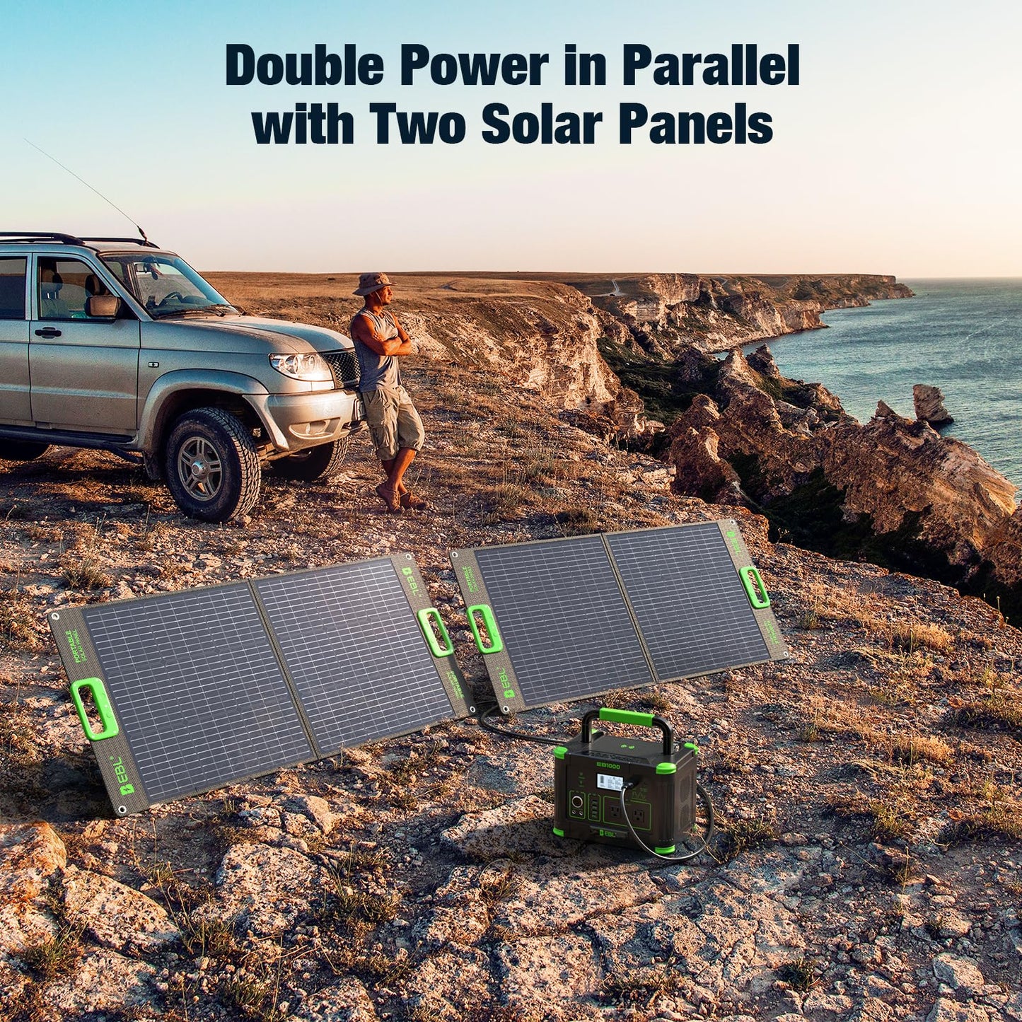 500W Portable Power Station with 100W Foldable Solar Panel, 519.48Wh Outdoor Solar Generator Backup Battery Pack with 2 AC Outlets, for RV, Van, Camping, Climbing, Road Trip & Home Emergency Use