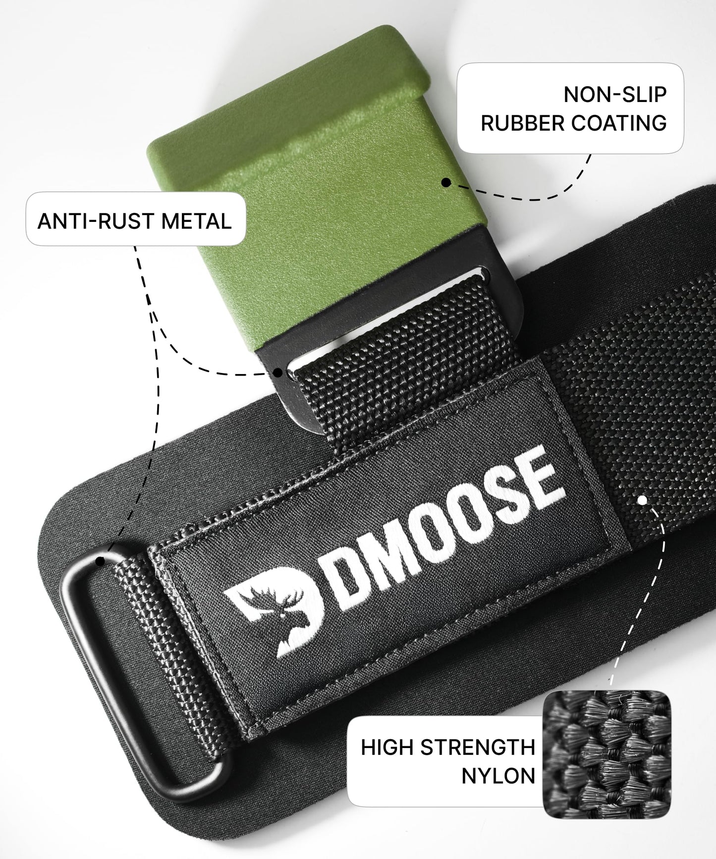 DMoose Fitness Weight Lifting Hooks (Pair) for Deadlifts, Pull Ups, Rows & Shrugs - Anti-Rip Nylon Strap Hand Grips with Thick Wrist Padding - Heavy Duty Wrist Straps for Weightlifting (Green)