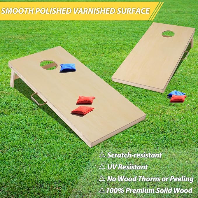 Cornhole Set 4'x2' Cornhole Board Sets with Bags Regulation Size, Corn Hole Games for Adults Outdoor Bean Bag Toss Game, Solid Wood