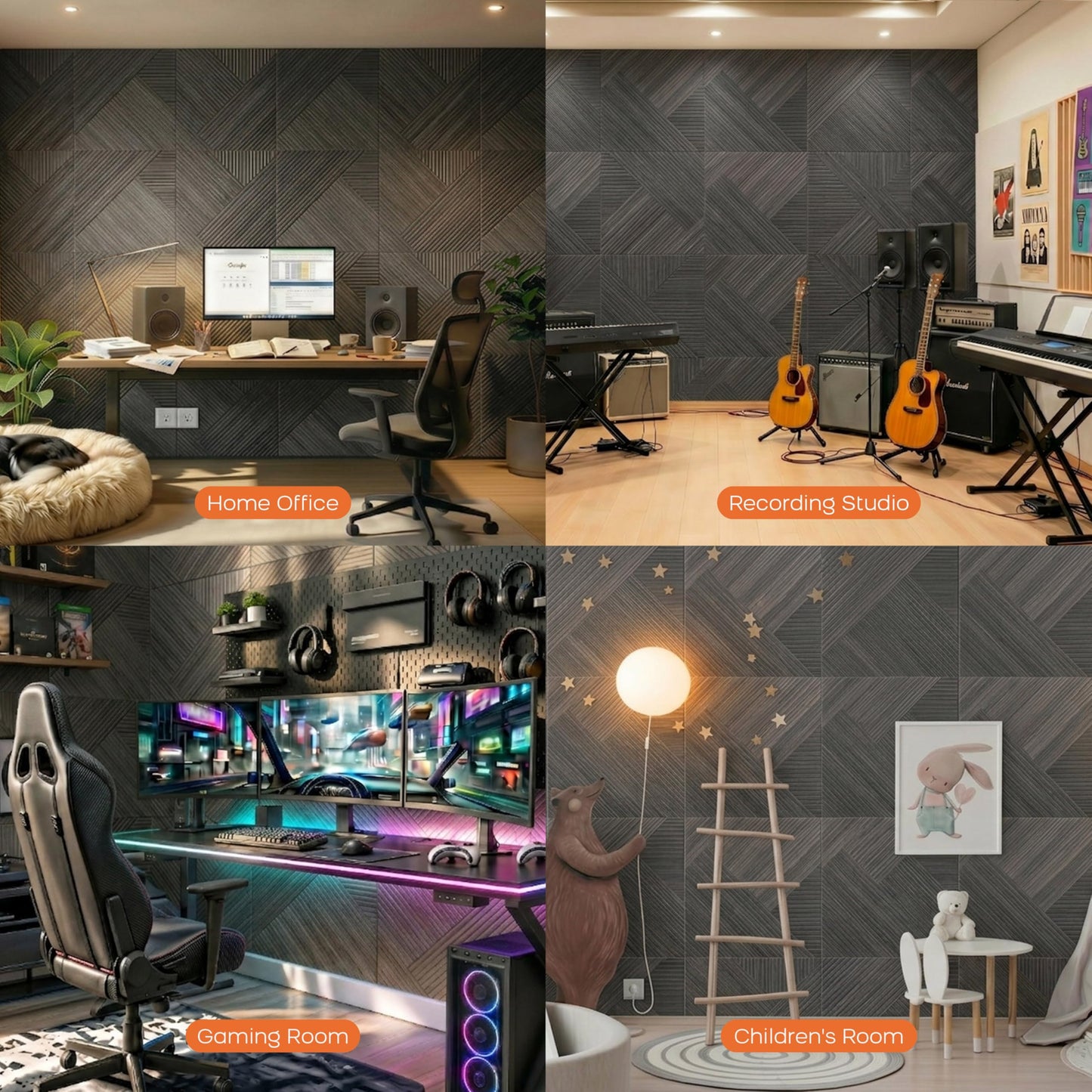 BUBOS 6 Pack Acoustic Wood Wall Panels, 23.6x23.6 Inch Sound Absorbing Panels with Full Adhesive Backing, Decorative Peel and Stick for Recording Studio & Home Office(Black Walnut)