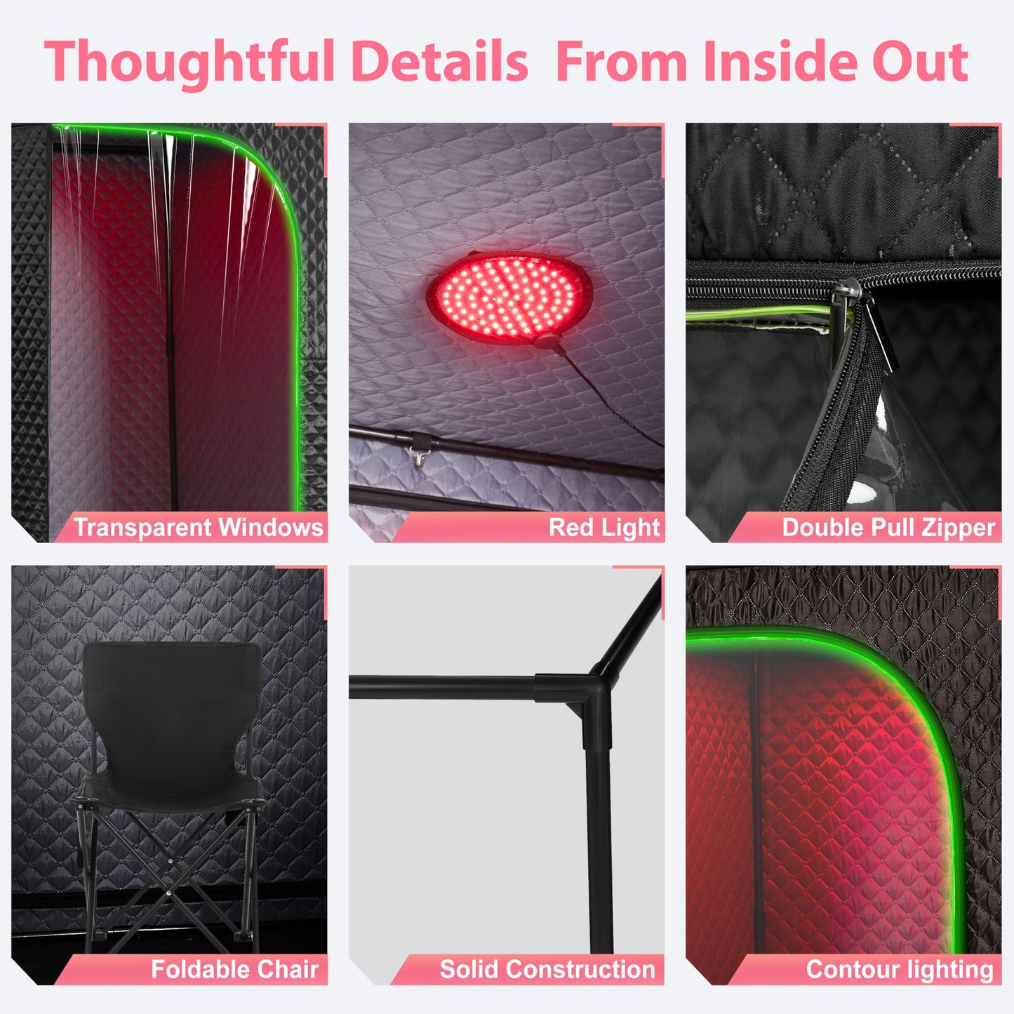 RRGFB Steam Sauna Tent for Home with Transparent Door, Portable Indoor Sauna with Powerful Steam Heating, Foldable Personal Spa for Relaxation (Single Rectangular – Red Light,Black)