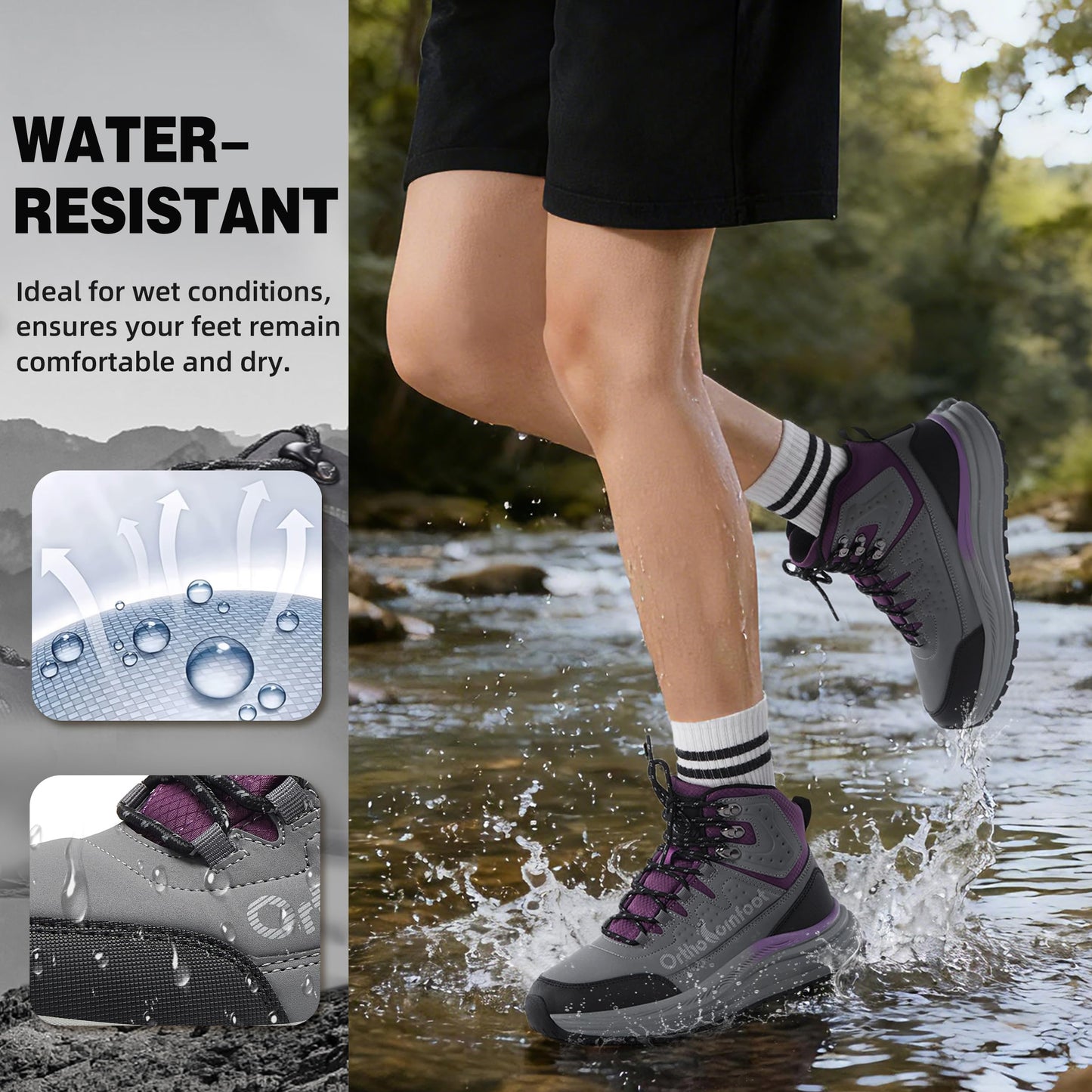 Women's Orthopedic Non Slip Mid Trekking Hiking Boot: Plantar Fasciitis Orthotic Arch Support Bunions Recovery Fashion Sneakers, Comfortable Stylish Office Working Standing Walking Shoes Grey Size 8.5