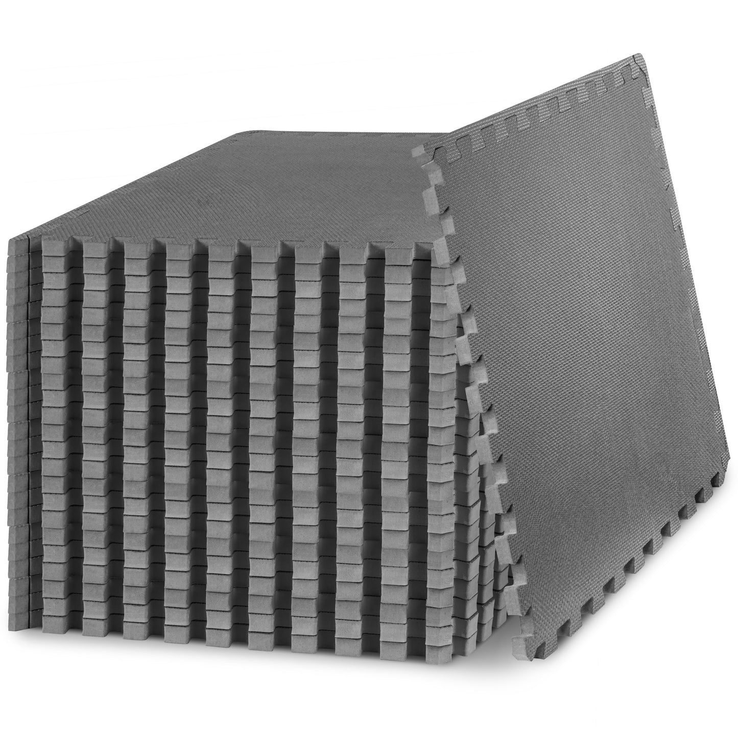 ProsourceFit Weaved Pattern Extra Thick Exercise Puzzle Mat ¾-inch, EVA Foam Interlocking Tiles for Protective, Cushioned Flooring for Home and Gym Equipment; Grey, 96 SQ FT, 24 Tiles