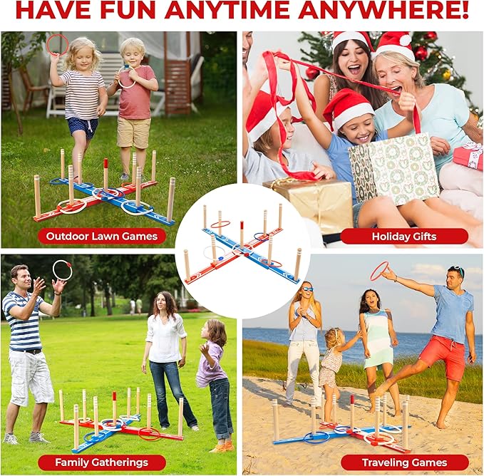 Ring Toss Game for Adults, 20 Rings & Carrying Bag- Upgraded 30" Extra Large Outdoor Backyard/Indoor Party Game(All Weather)- Easy Setup Yard Game for Kids Family Toy for Boys & Girls