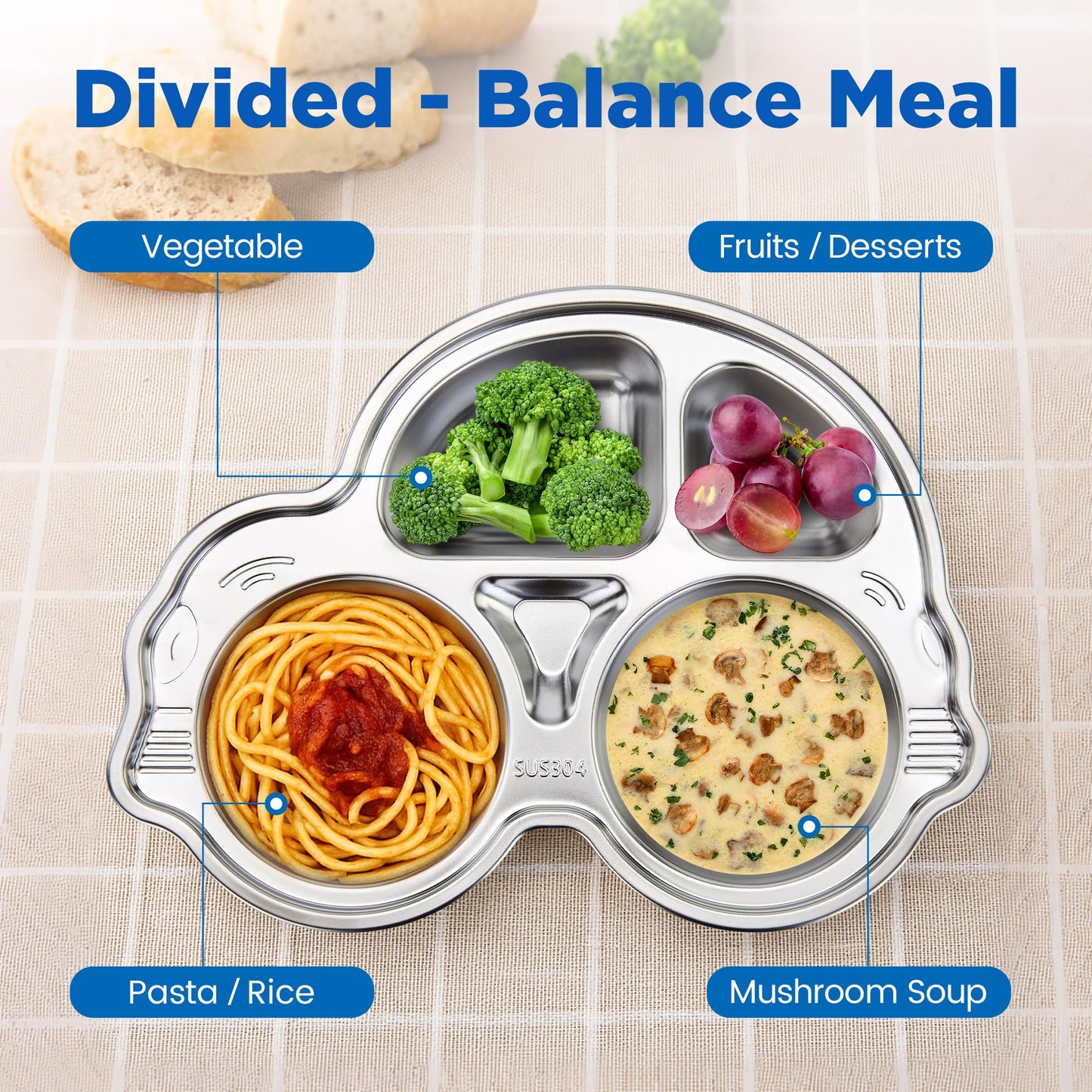 Stainless Steel Baby Suction Plates: Divided Plates Designed for Babies and Toddlers, Made of 100% Food-Grade Materials Ideal for Baby-Led Weaning BPA-Free Toddler Feeding Dishwasher Safe Blue