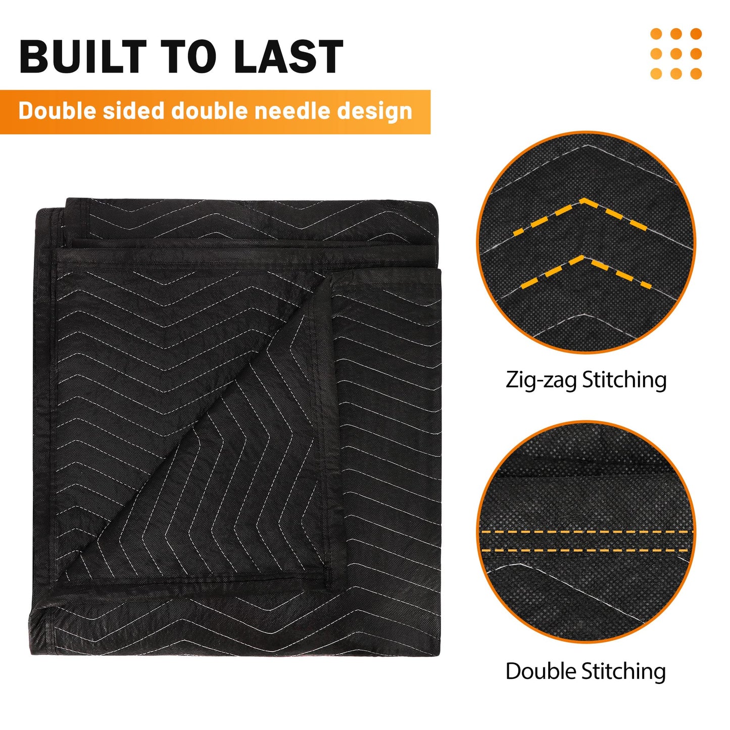12 Moving Packing Blankets 80 x 72 Inches (65 lb/Dozen) Heavy Duty Moving Pads for Protecting Furniture Pro Quilted Shipping Furniture Pads (Black 12PCS)