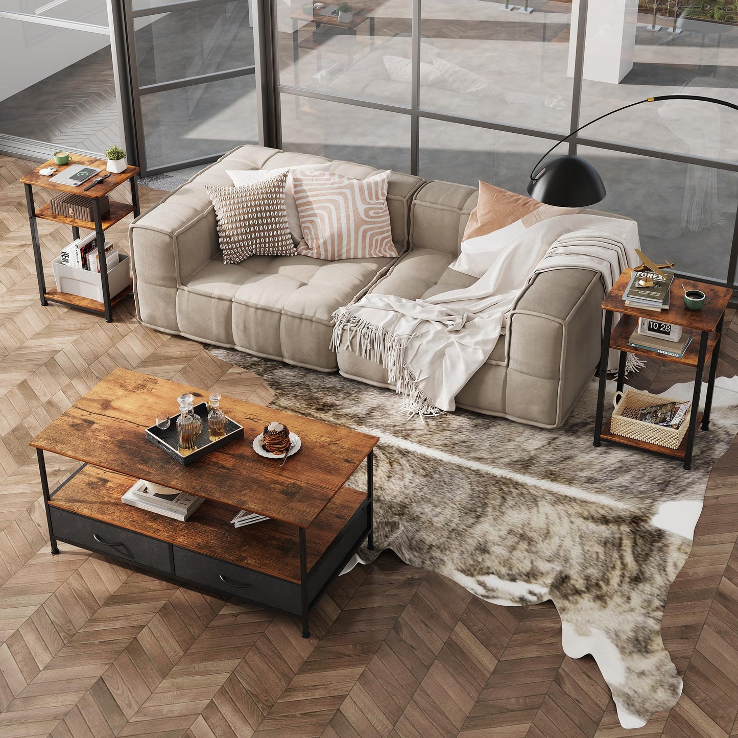 WLIVE End Tables Living Room Set of 2, Small End Table for Two, Narrow Side Table for Bedroom, Home Office, Small Spaces, 3-Tier End Table for Couch, Sofa, Bed, Rustic Brown