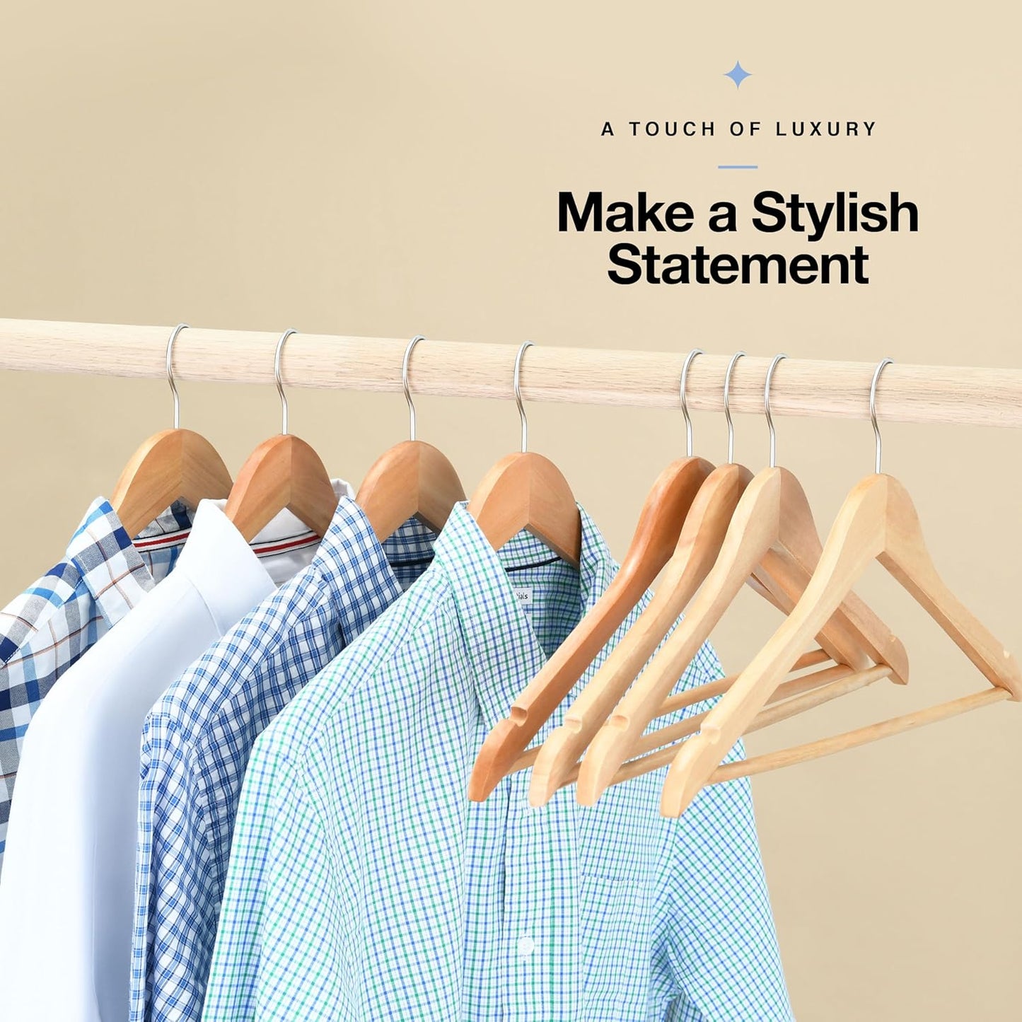 Premium Wooden Hangers - Durable Non-Slip Heavy-Duty Coat Hangers | 20 Pack Natural Solid Wood with Chrome Swivel Hooks