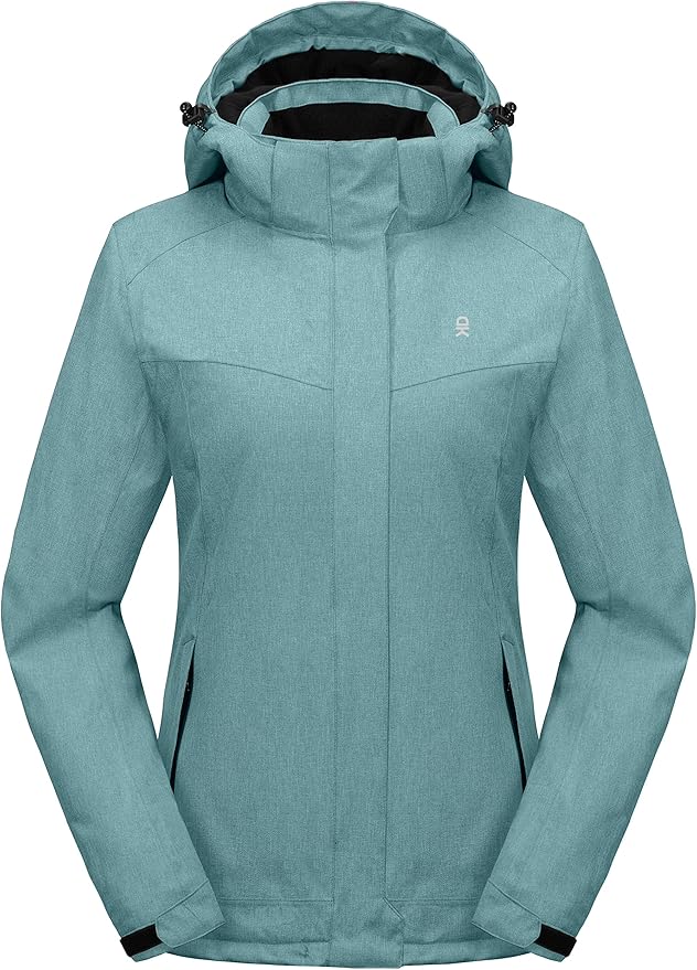 Little Donkey Andy Women's Waterproof Hiking Skiing Jacket with Removable Hood, Fleece Lined Winter Warm Rain Coat