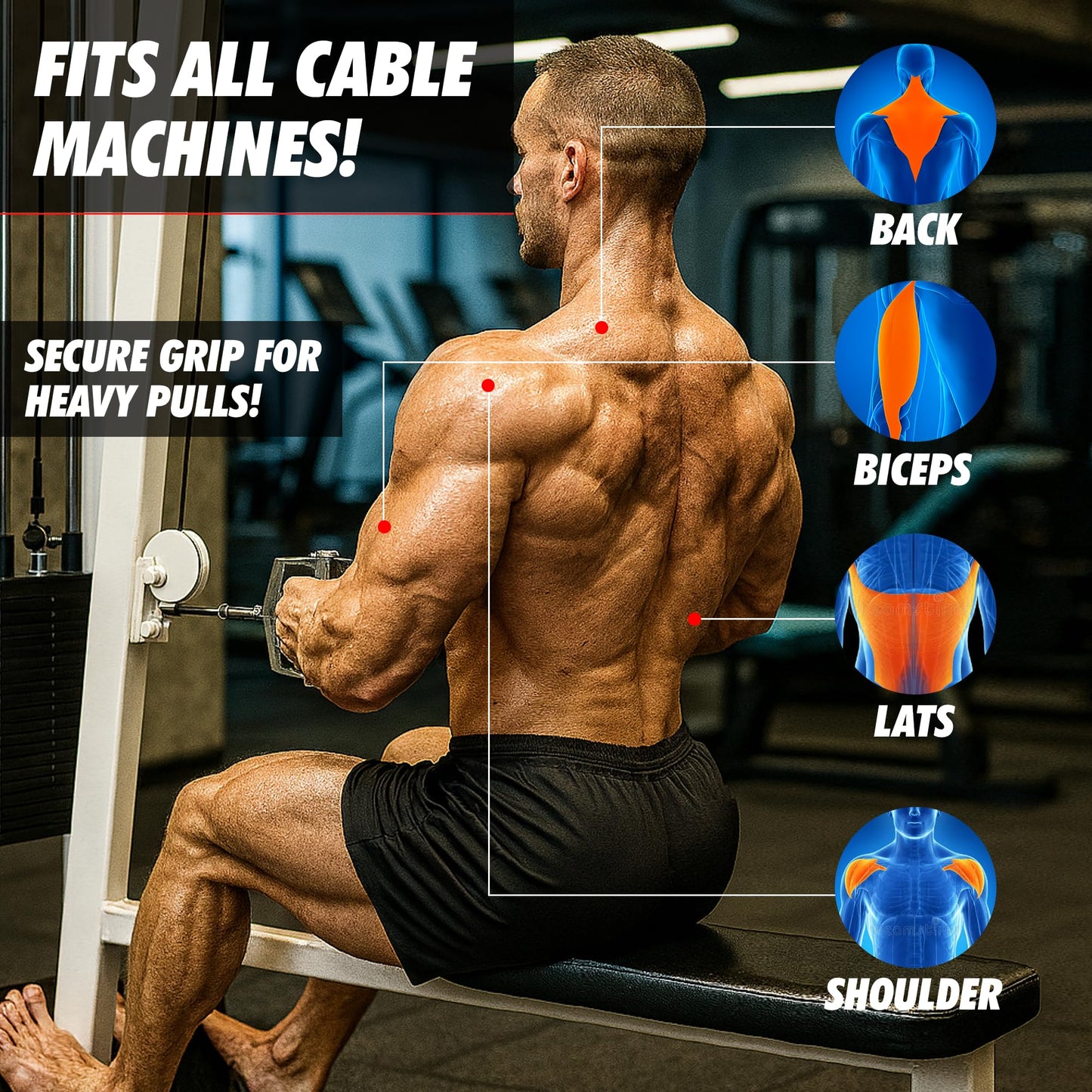 MuscleForge Double D Handle Cable Attachment – V Bar Attachment for LAT Pulldown, Tricep & Rows – Cable Machine Attachments with Non-Slip Rubber Grip – Chrome, Heavy Duty 880lbs Capacity