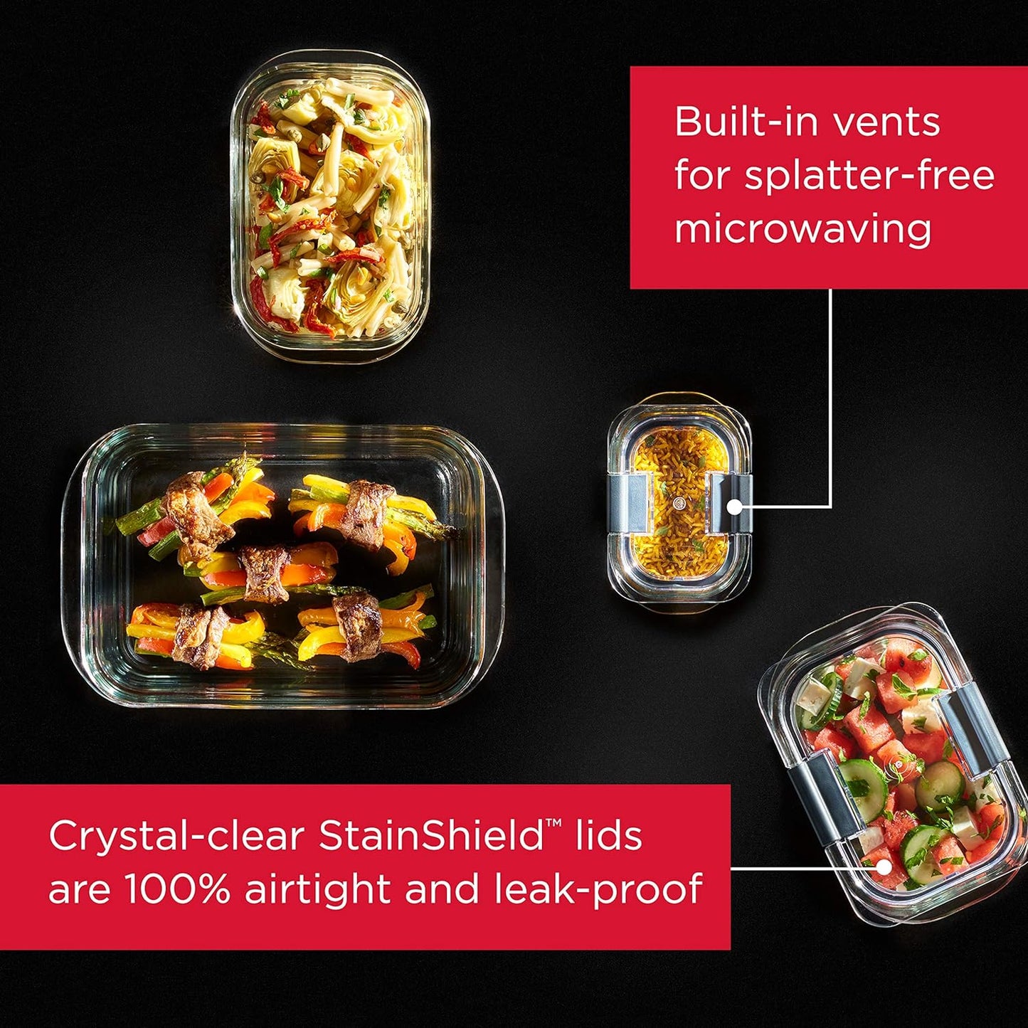 Rubbermaid Brilliance Glass Storage Containers - Set of 4 Medium 4.7-Cup Clear Food Containers with Lids