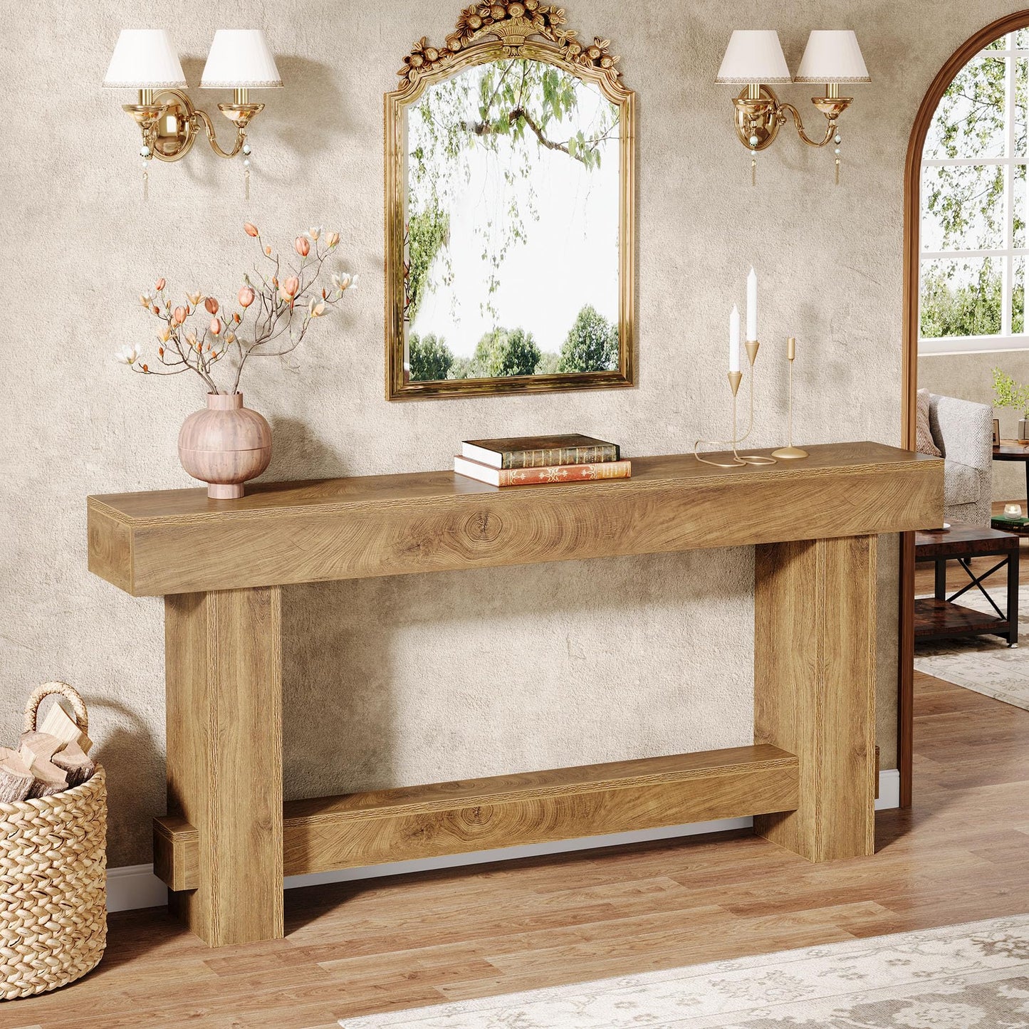 Tribesigns 70.9" Entryway Console Table, Extra Long Wooden Farmhouse Sofa Table Behind Couch, Modern Rustic Foyer Stand with Thick Legs for Hallway, Living Room, Wood Grain Finish