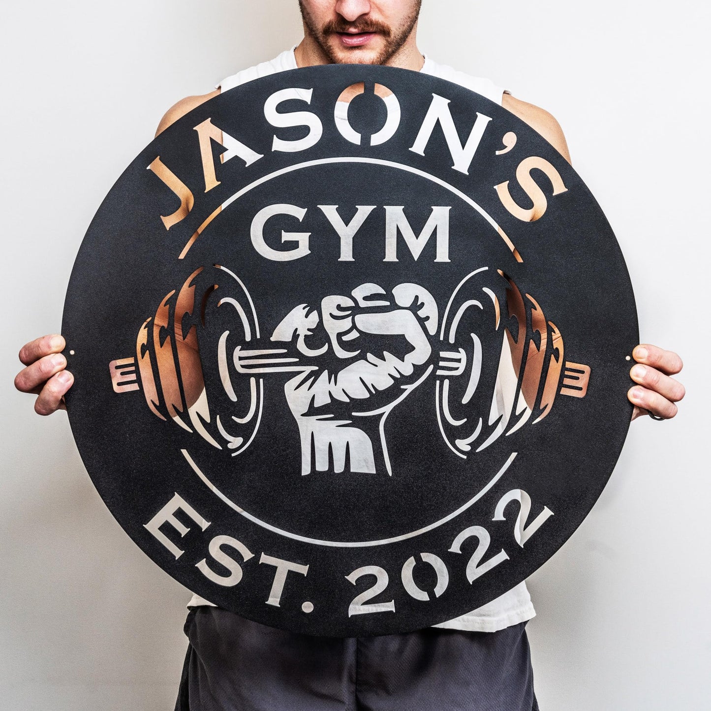 Custom Metal Dumbbell Gym Name Sign, Weightlifting Workout Room Wall Art, Personalized Home Gym Sign, Custom Gym Decor, Workout Garage