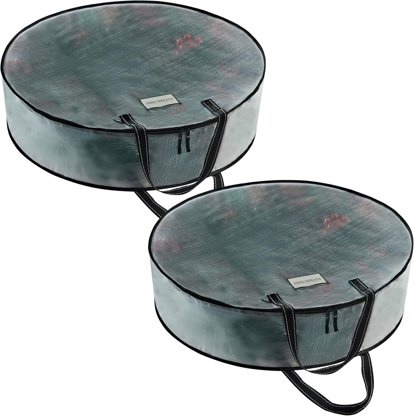 VENO Wreath Storage Container - 24 Inch Heavy-Duty Clear Bag with Wall Hanging Handles | 2 Pack