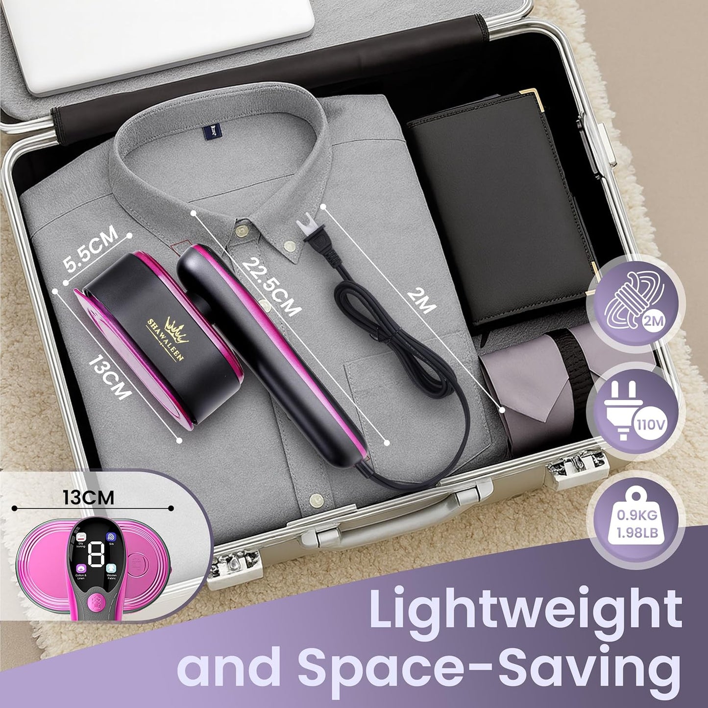 Skiennix Travel Steamer - 2-in-1 Clothes Iron with Fast Heat-Up, 4 Modes, 100ml Tank | Pink