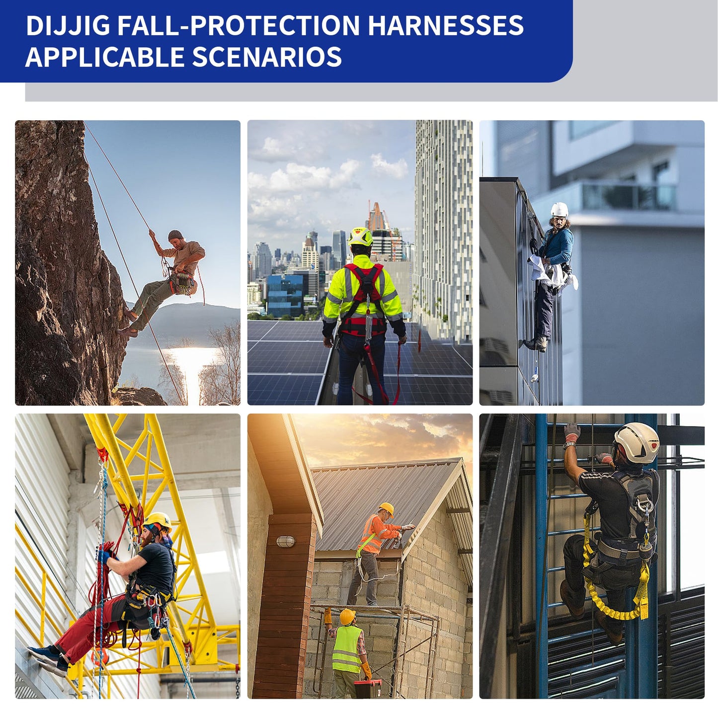 DIJJIG Full Body Protection Safety Harness 5pt Adjustment Safe Comfortable Construction Positioning Extra LongThick Leg Back Padded Push Button Quick Lock Buckle OSHA/ANSI compliant