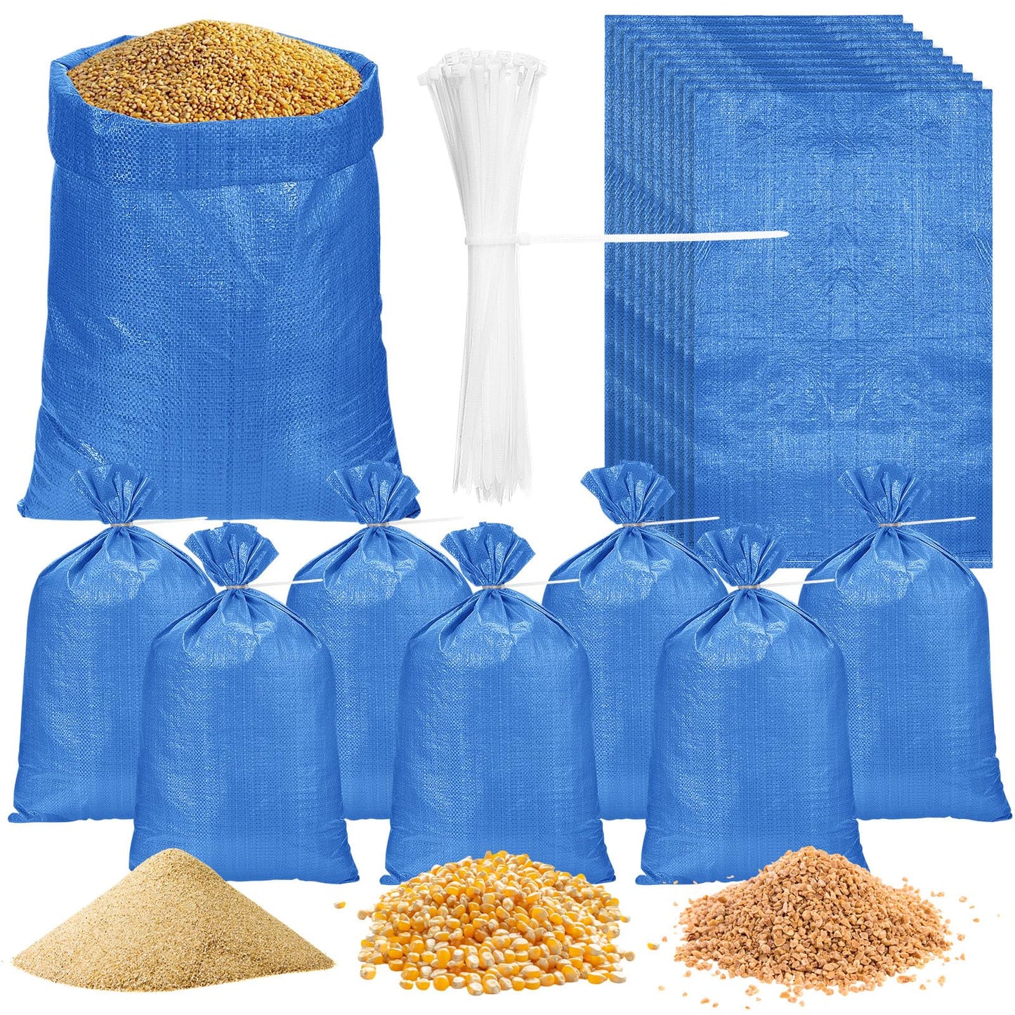 Yoojahow 50 Pcs Sand Bags for Flooding Sandbags Empty Poly Sandbags 18"x29" Heavy Duty Woven Sand Bag Sacks 100lb with Cable Zip Ties for Flood Protection Erosion Control Hurricane Barrier(Blue)