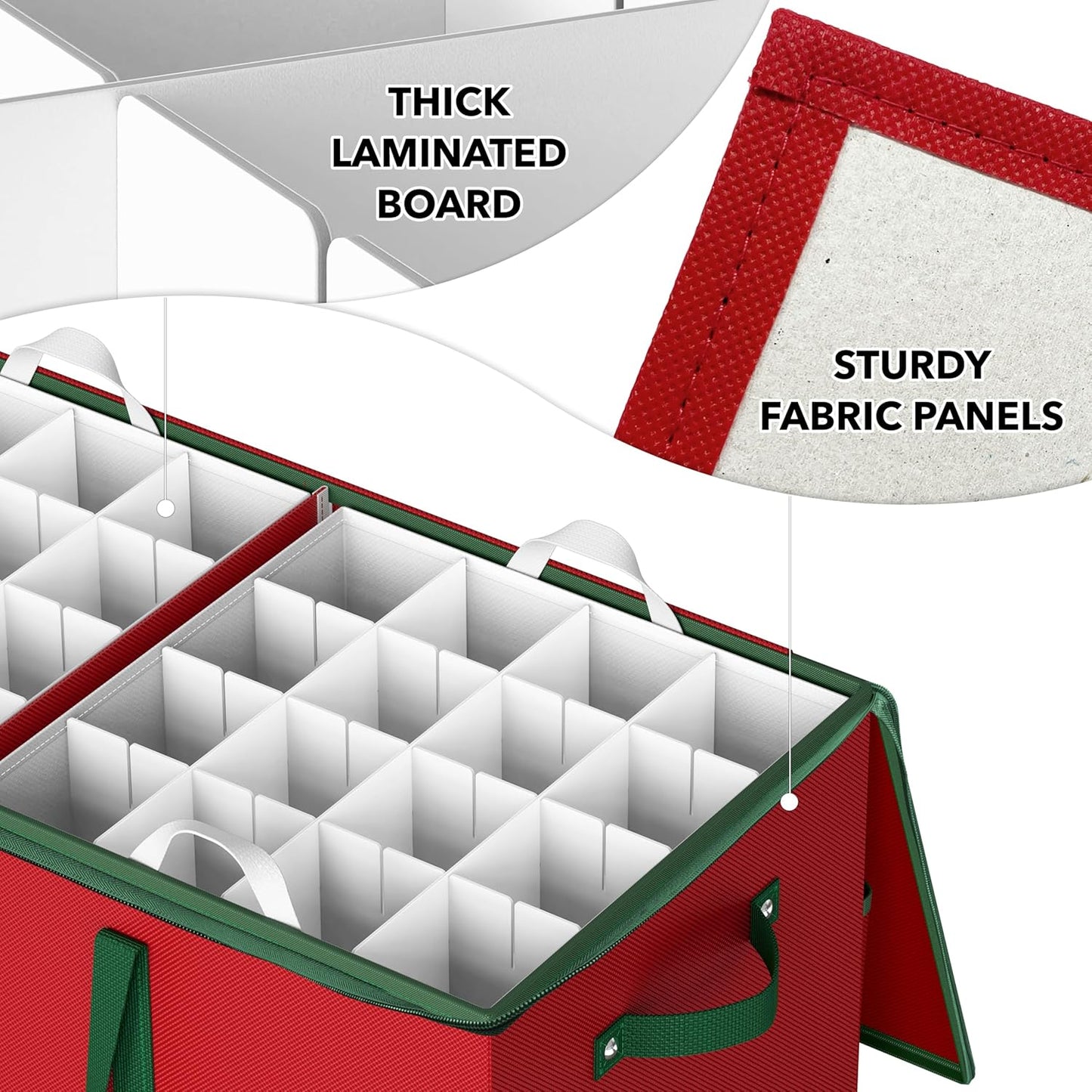 Simple Houseware Heavy-Duty Christmas Ornament Storage Box - Adjustable Dividers, Holds 128 Ornaments, Red
