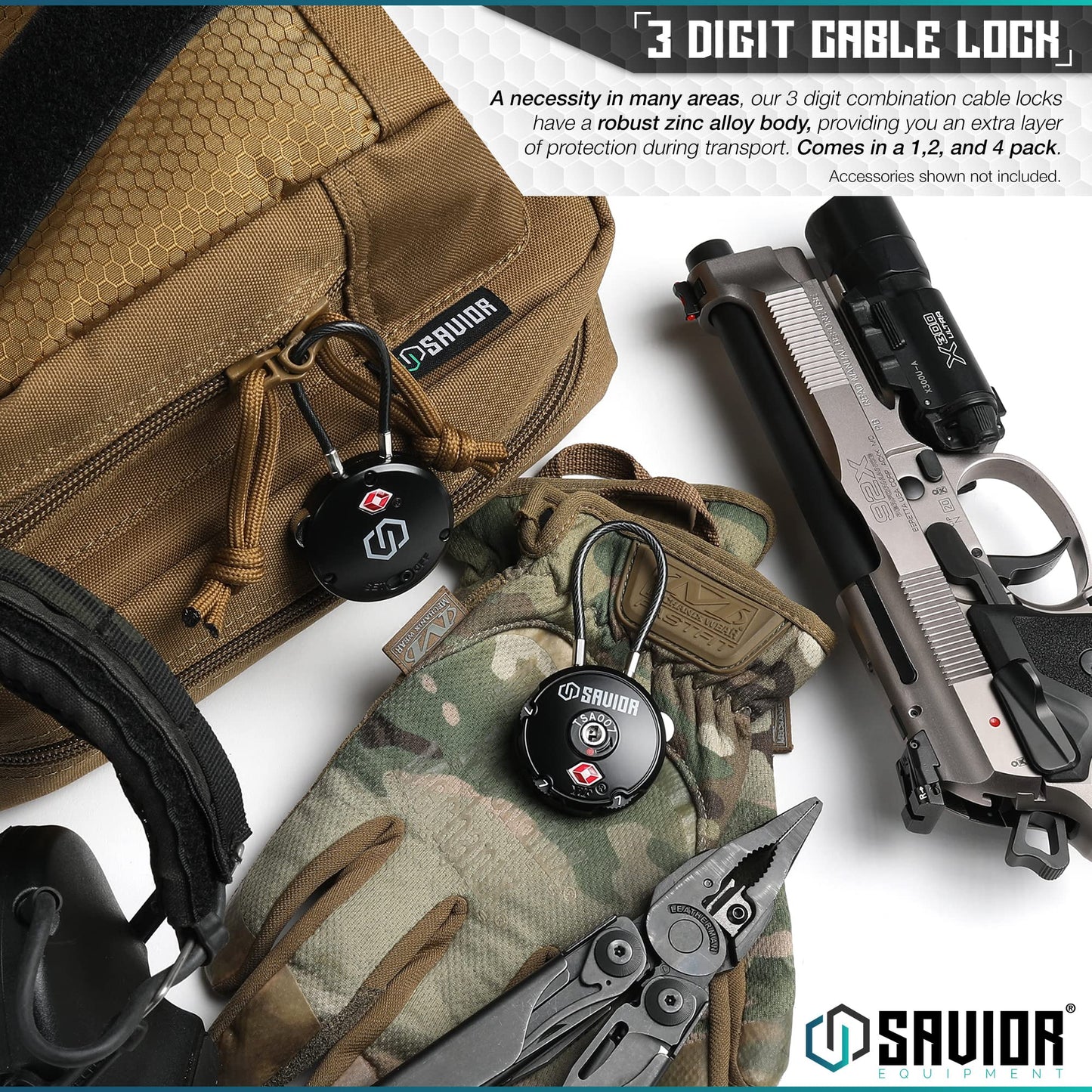 Savior Equipment Quality TSA-Approved 3-Digit Combination Cable Travel Luggage Locks for Rifle Bag Firearm Gun Case Accessories Ammo Boxes Outdoor Storage, Savior Teal, 4-Pack